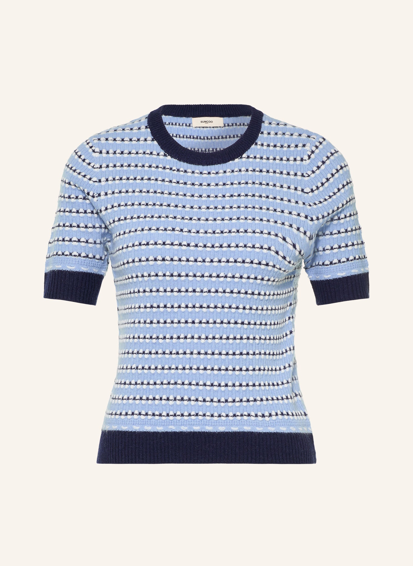SUNCOO PERLY Knit Shirt: LIGHT BLUE / DARK BLUE / WHITE
