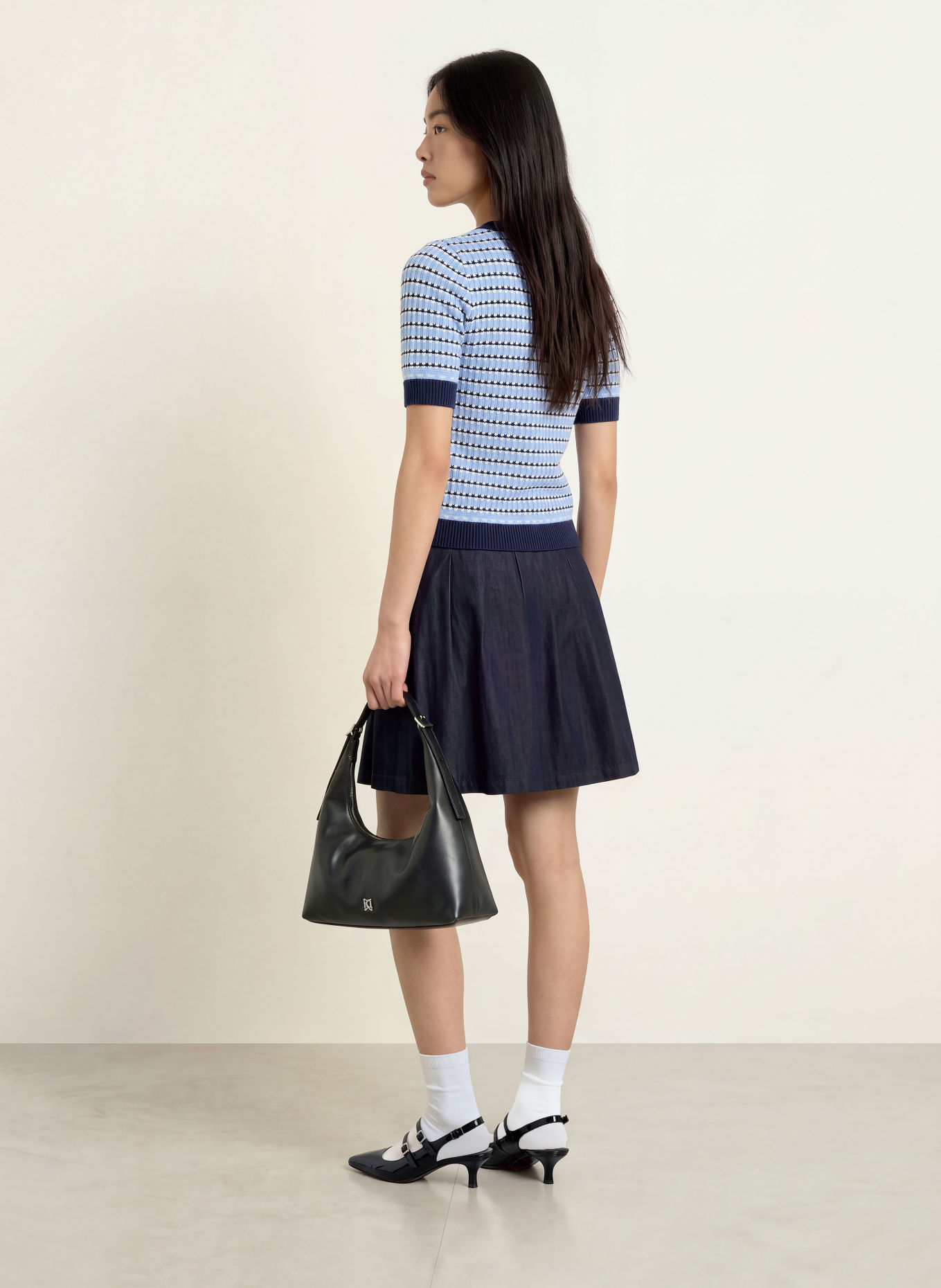 SUNCOO PERLY Knit Shirt: LIGHT BLUE / DARK BLUE / WHITE