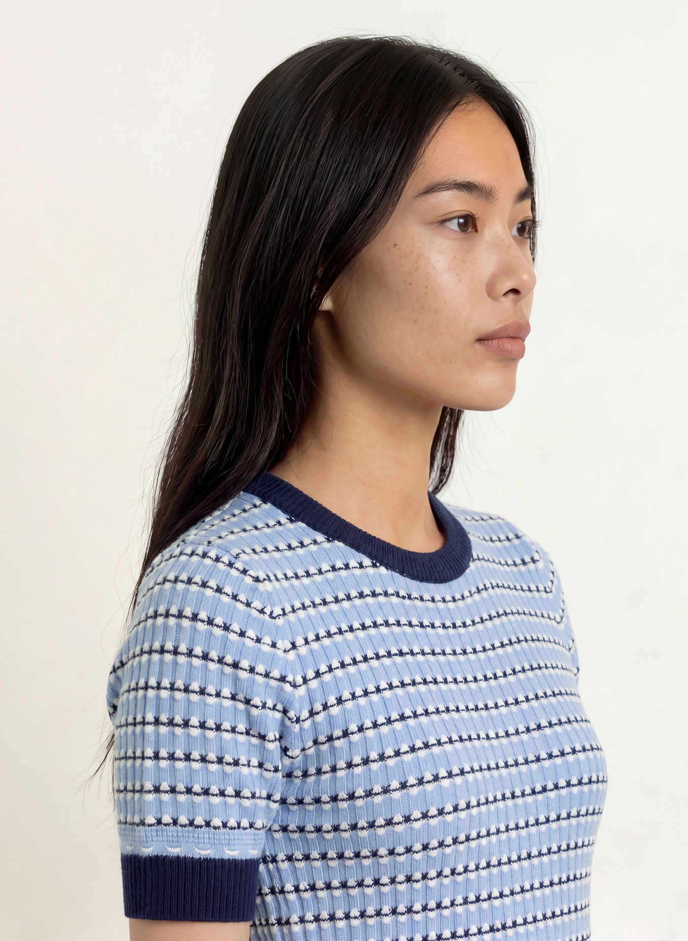 SUNCOO PERLY Knit Shirt: LIGHT BLUE / DARK BLUE / WHITE