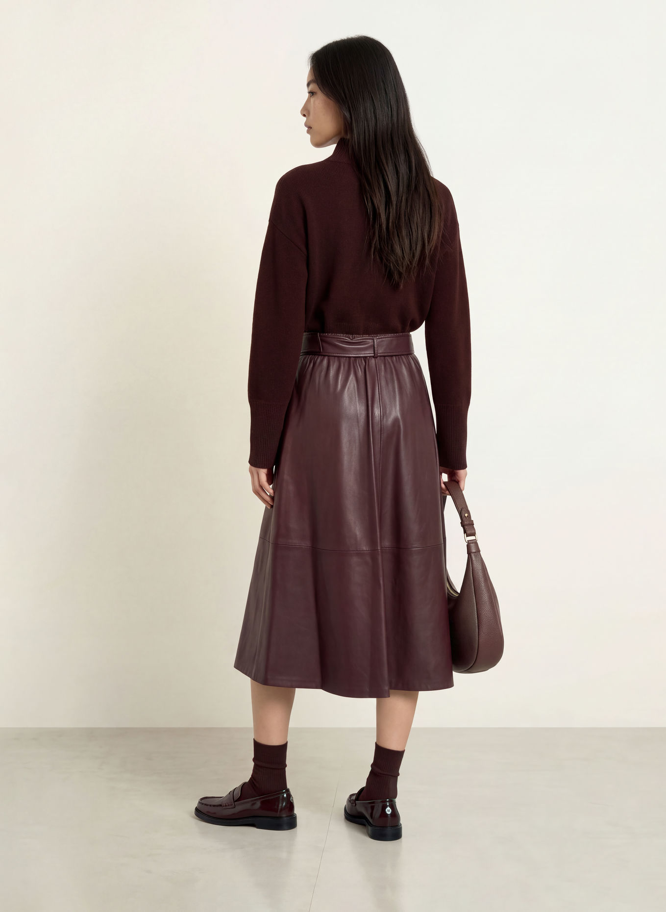 SUNCOO FLEUR Leather-Look Skirt: DARK BROWN