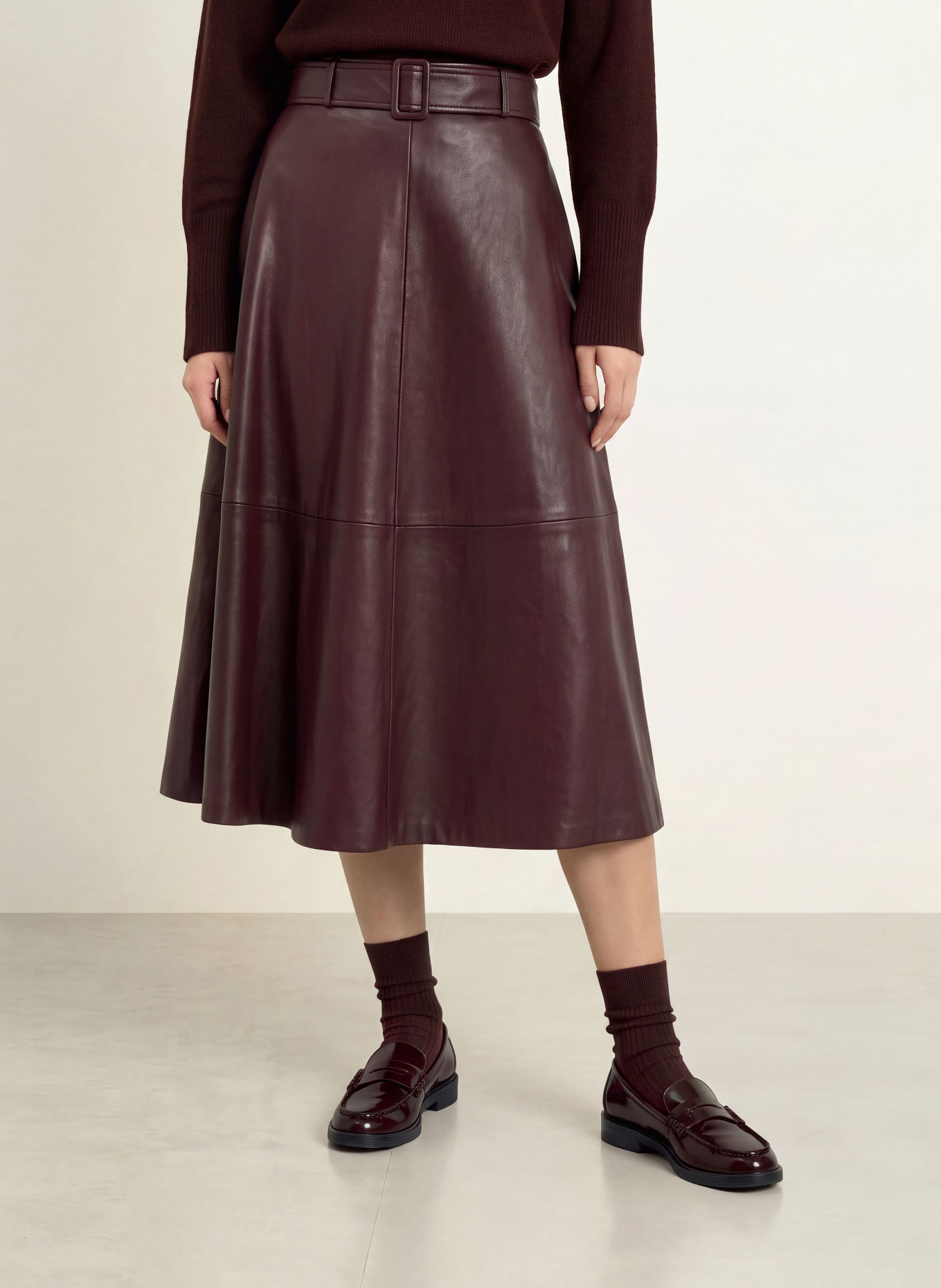 SUNCOO FLEUR Leather-Look Skirt: DARK BROWN