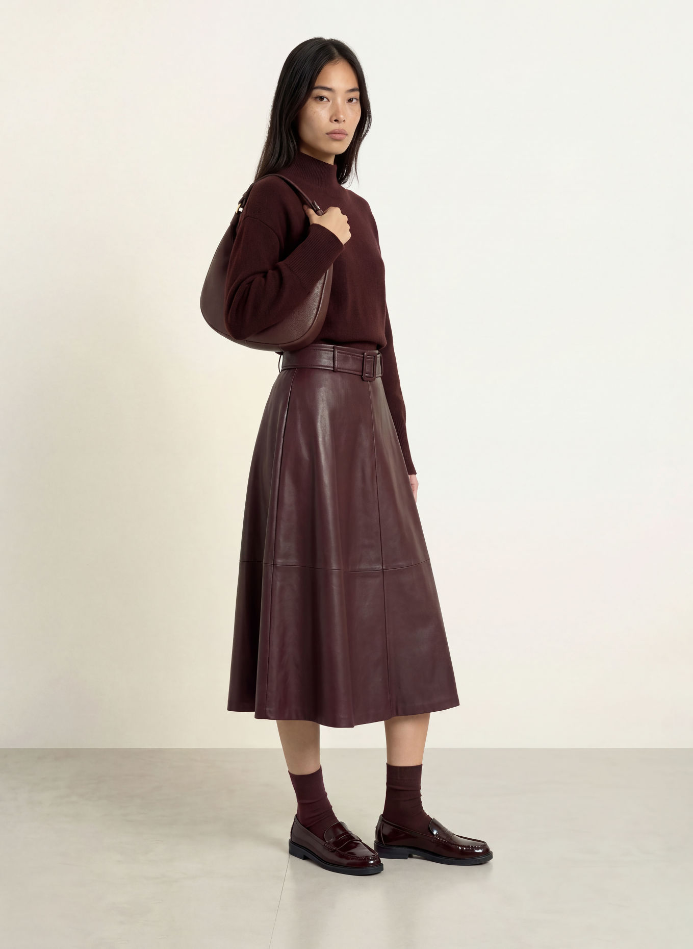 SUNCOO FLEUR Leather-Look Skirt: DARK BROWN