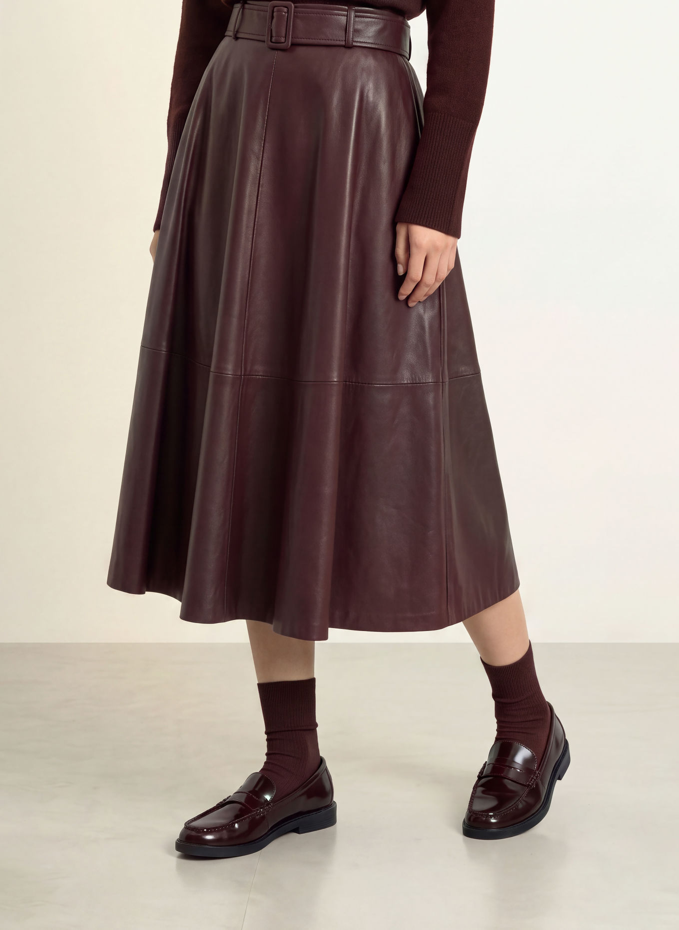 SUNCOO FLEUR Leather-Look Skirt: DARK BROWN