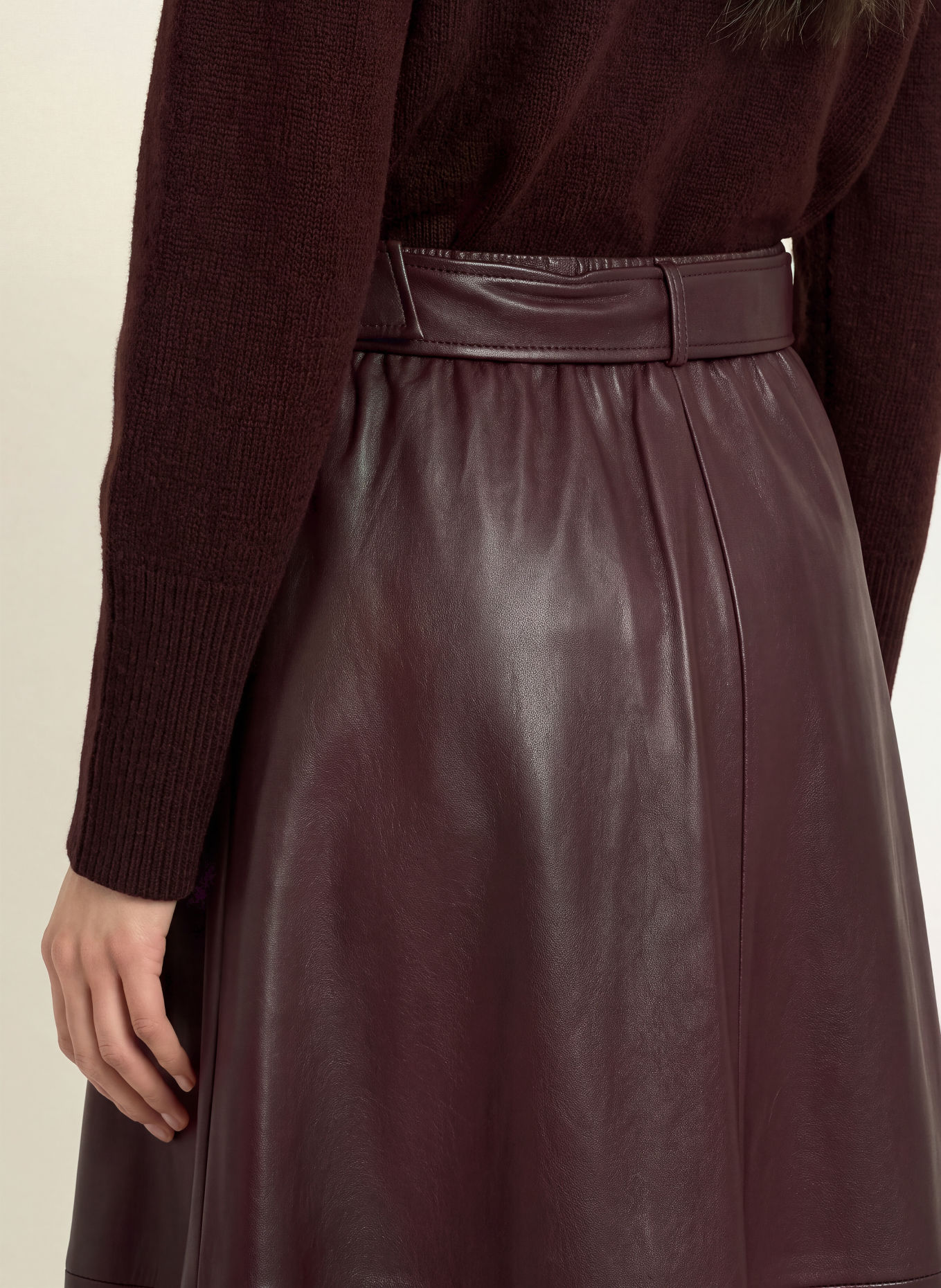 SUNCOO FLEUR Leather-Look Skirt: DARK BROWN