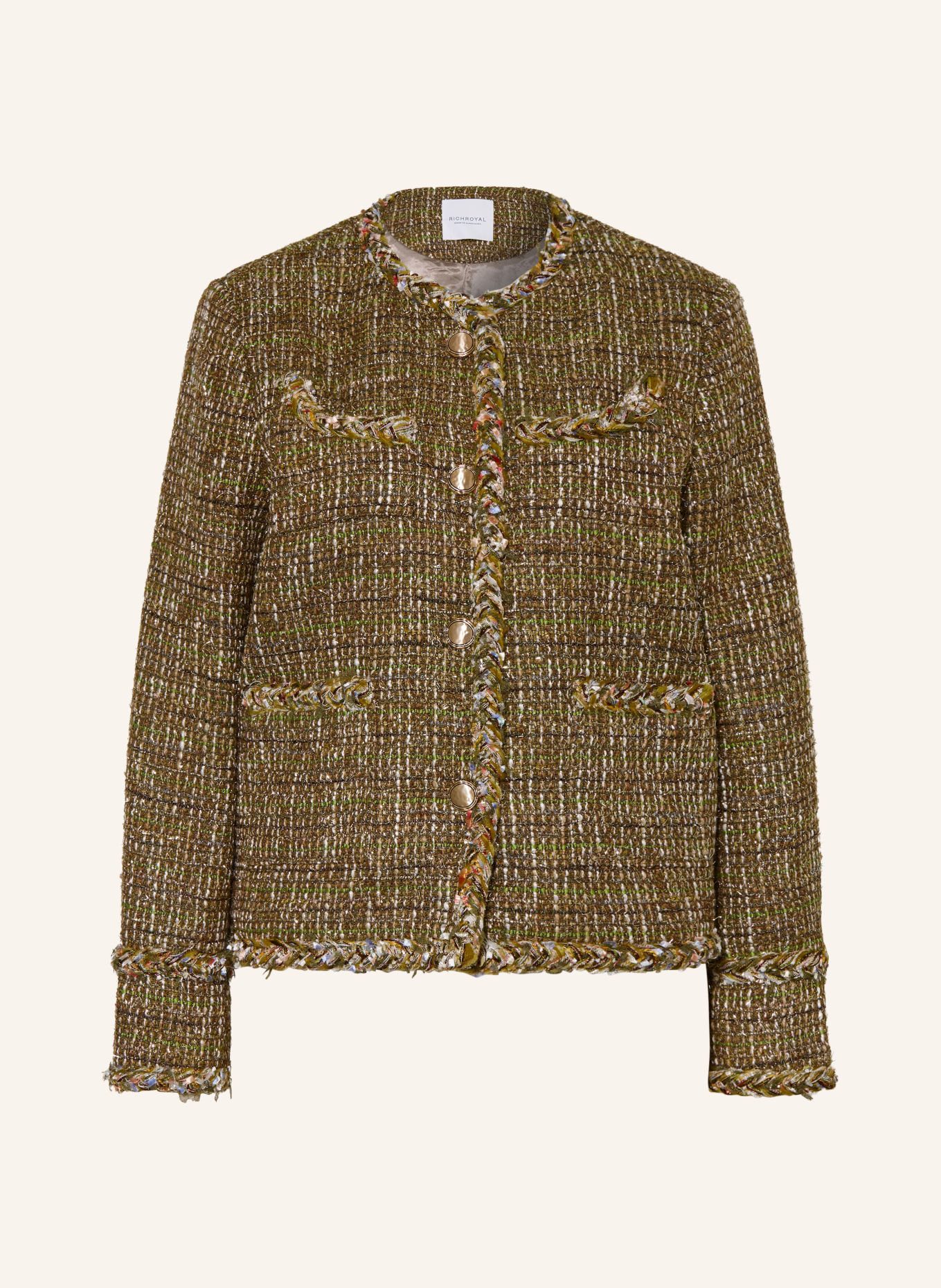 Rich & Royal Kastenjacke aus Bouclé mit Glitzergarn: OLIV / BRAUN / CREME