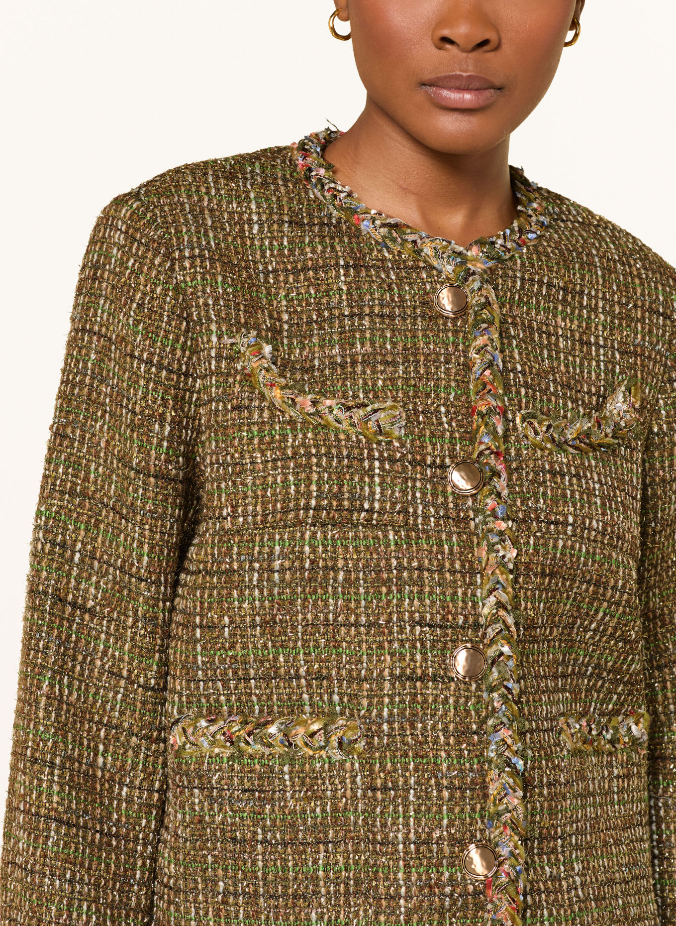 Rich & Royal Kastenjacke aus Bouclé mit Glitzergarn: OLIV / BRAUN / CREME