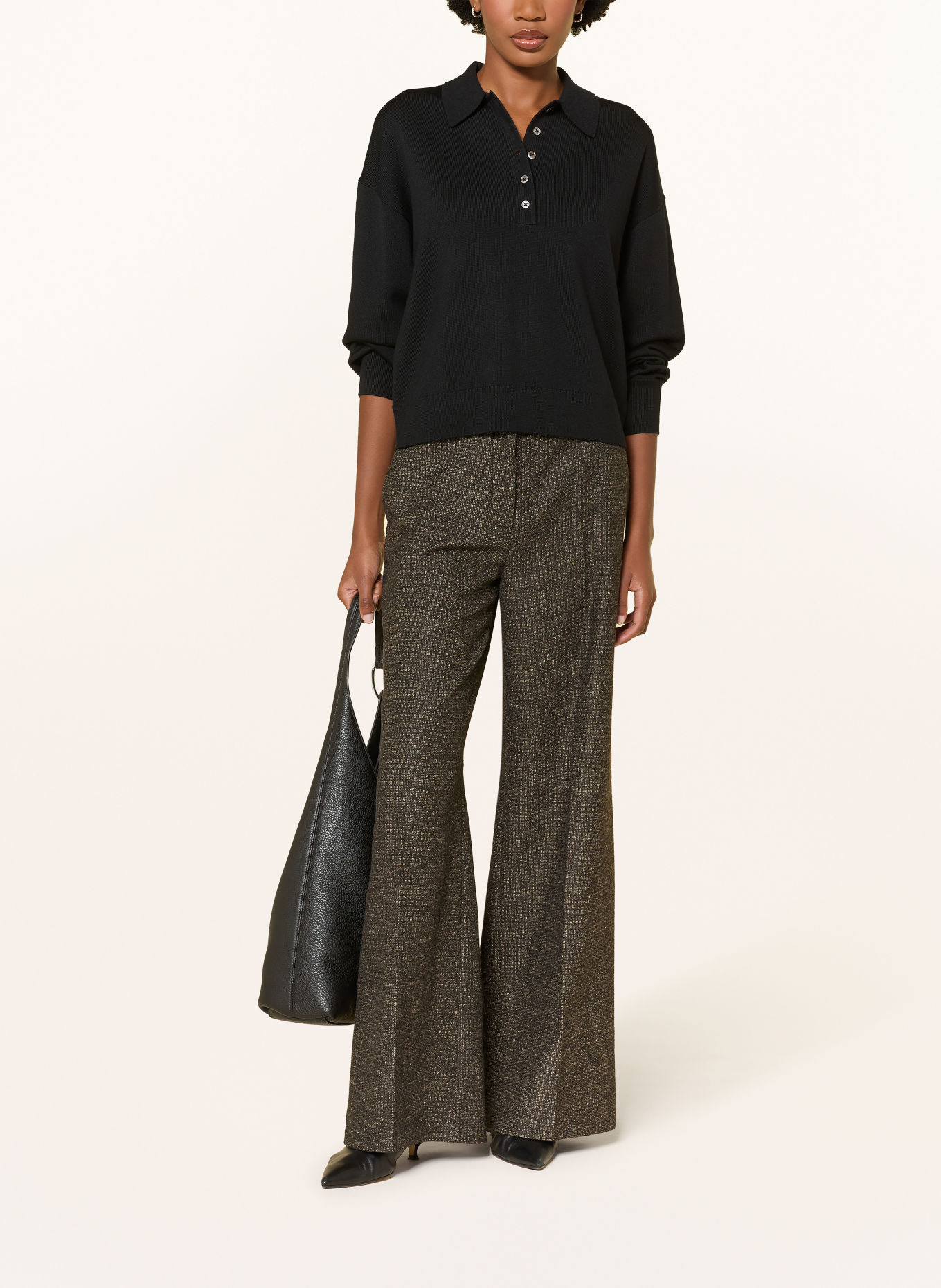 Rich & Royal Wide-leg trousers: DARK BROWN