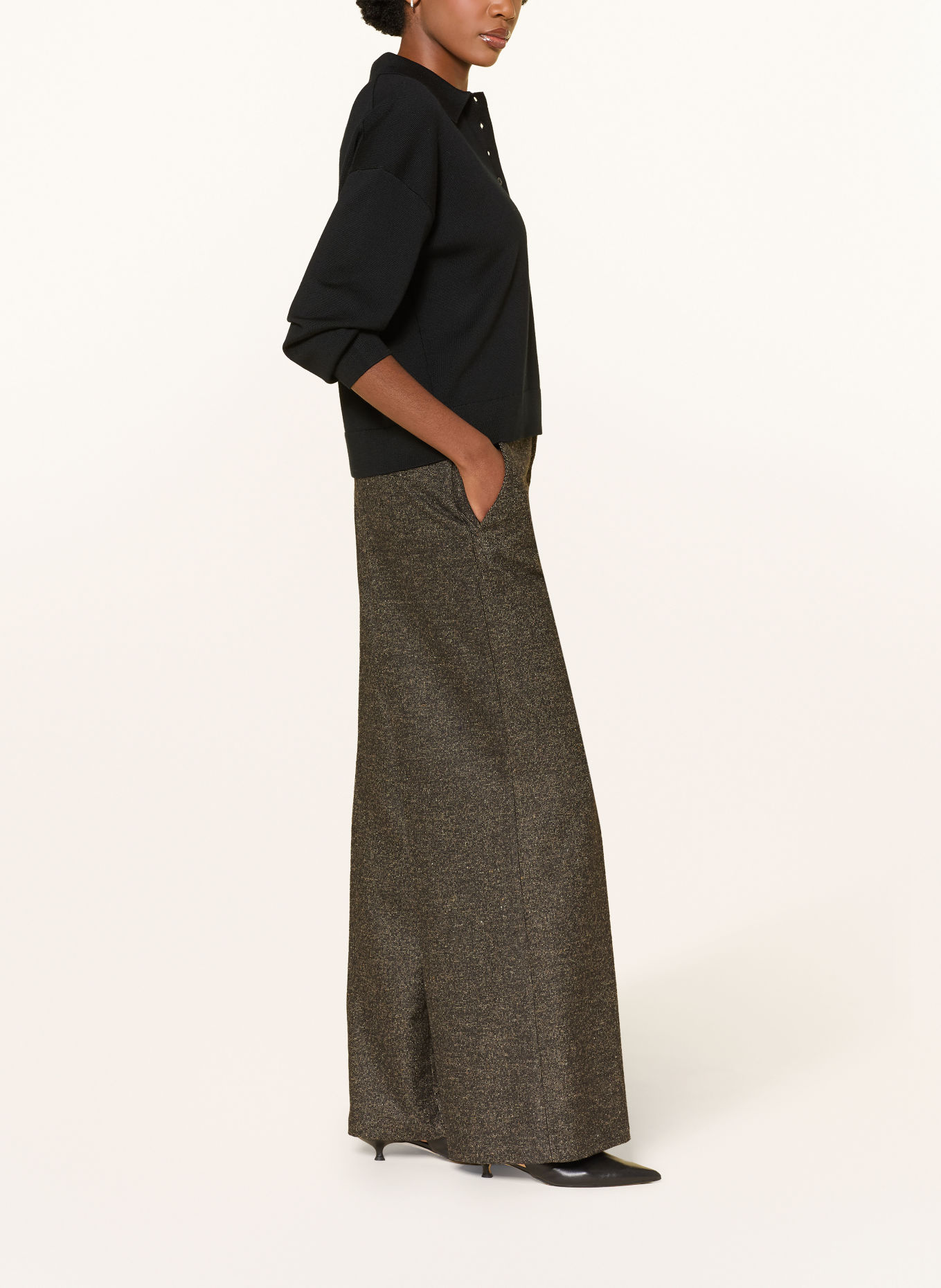 Rich & Royal Wide-leg trousers: DARK BROWN