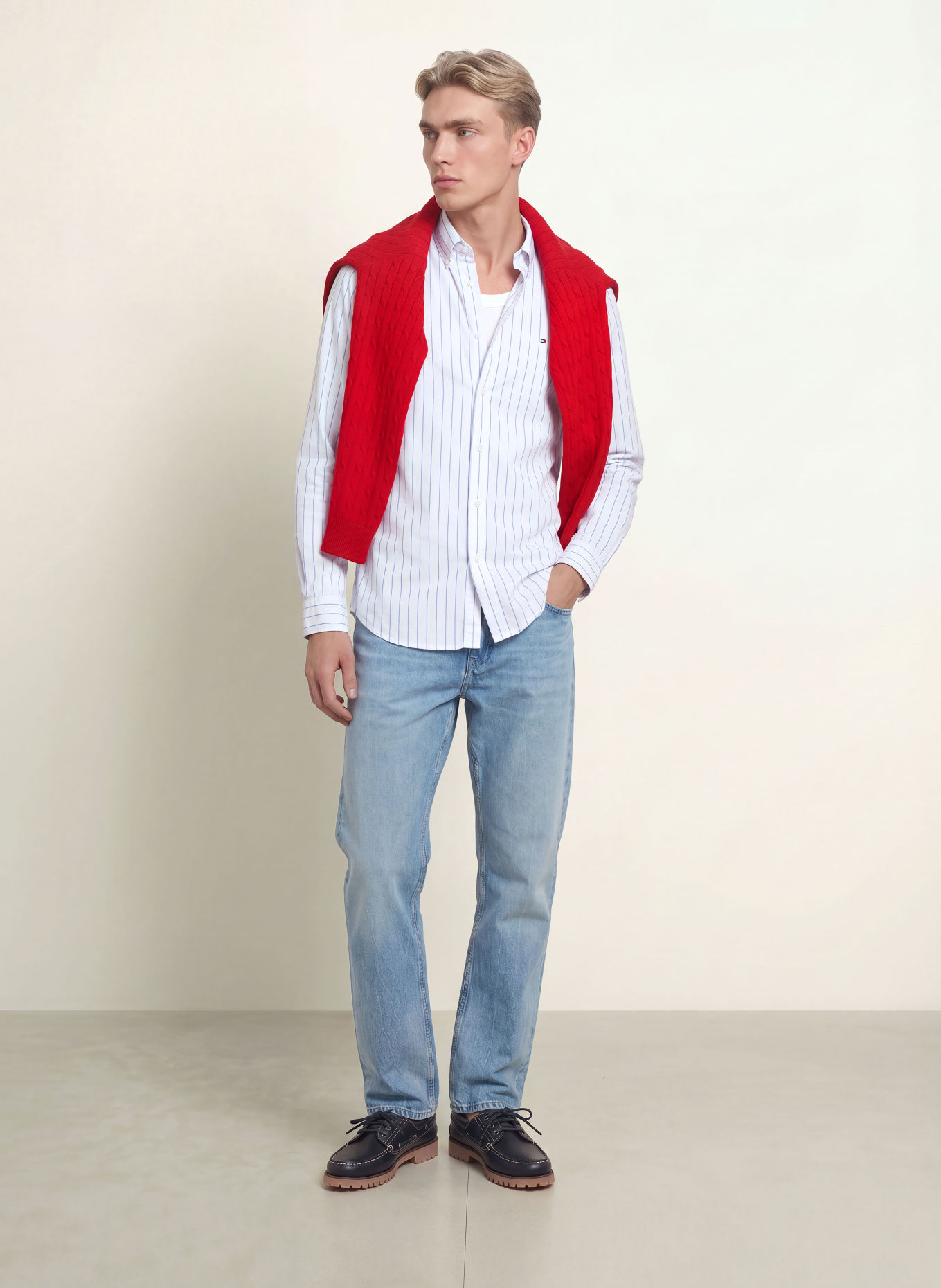 TOMMY HILFIGER Koszula o kroju Regular Fit: BIAŁY / NIEBIESKI