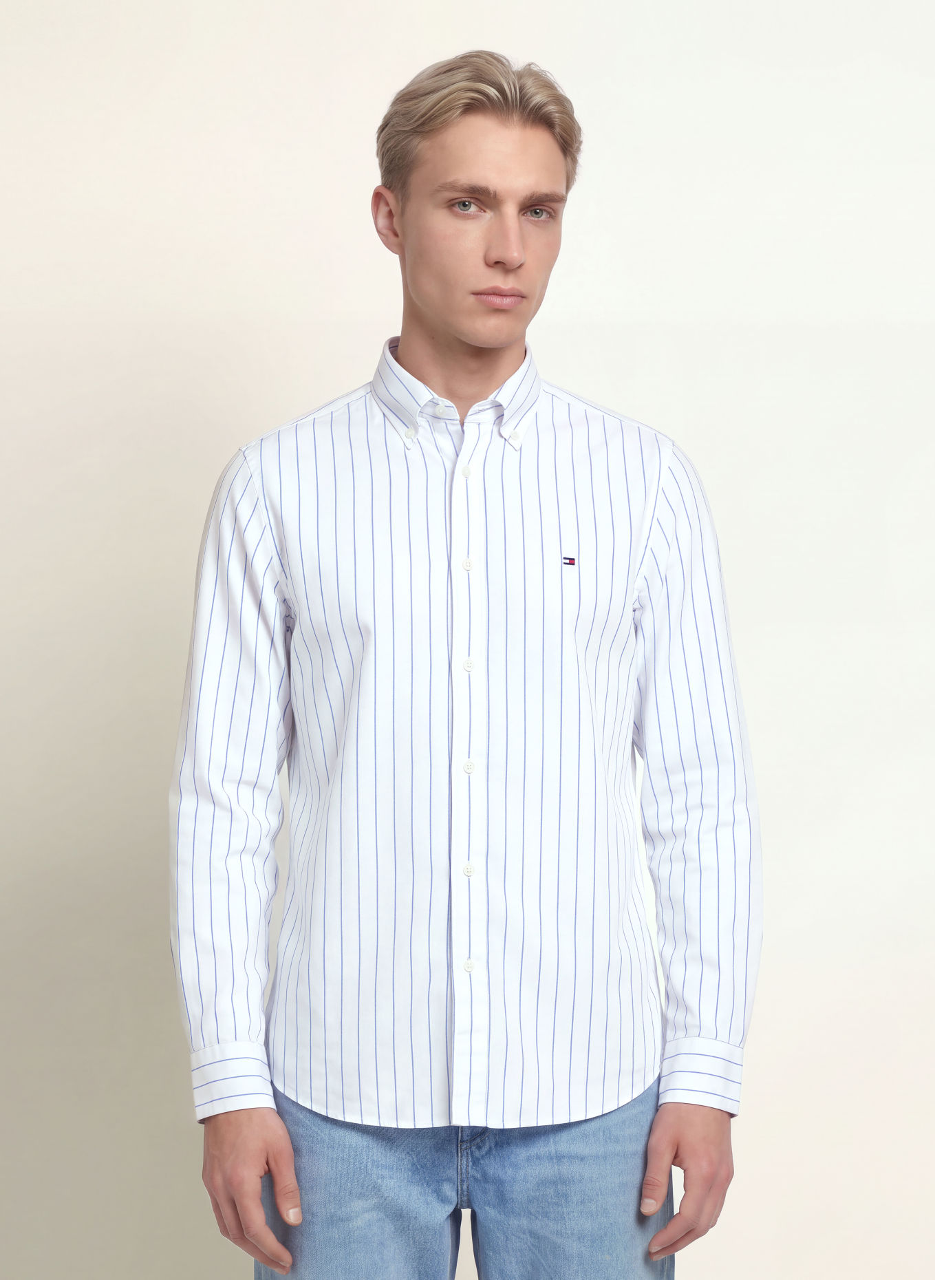 TOMMY HILFIGER Koszula o kroju Regular Fit: BIAŁY / NIEBIESKI