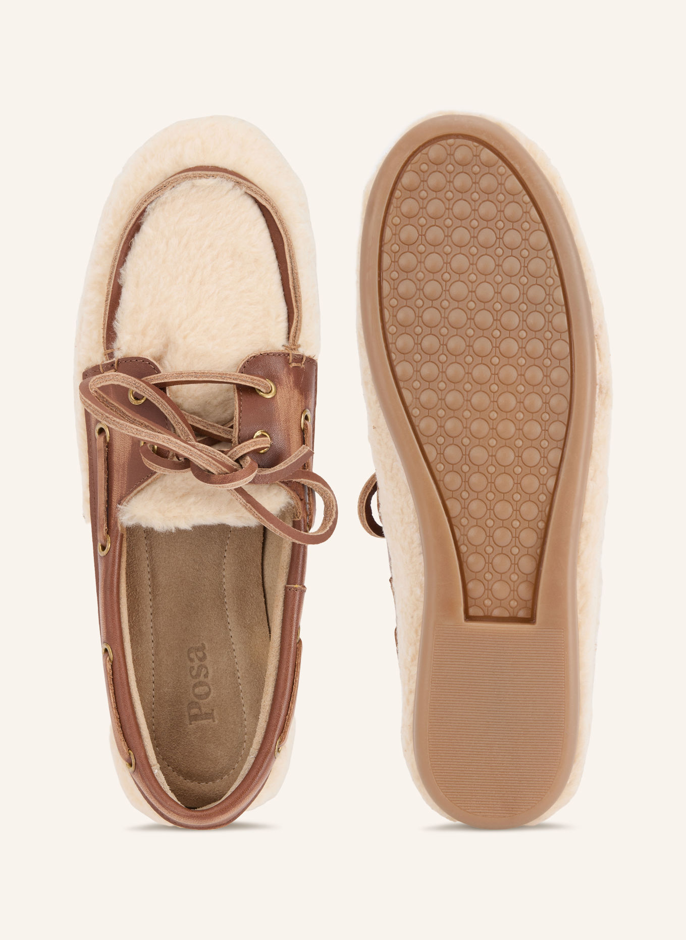Posa ALPINA Boat Shoes: CREAM / DARK BROWN
