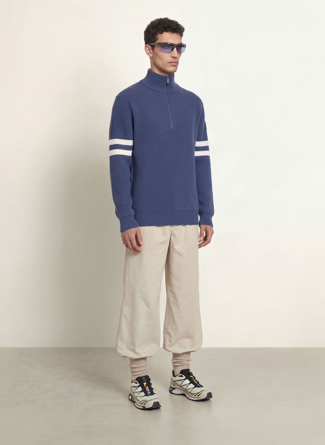 CANADA GOOSE MCKINNEY Half-zip sweater made of merino wool: BLUE / CREAM