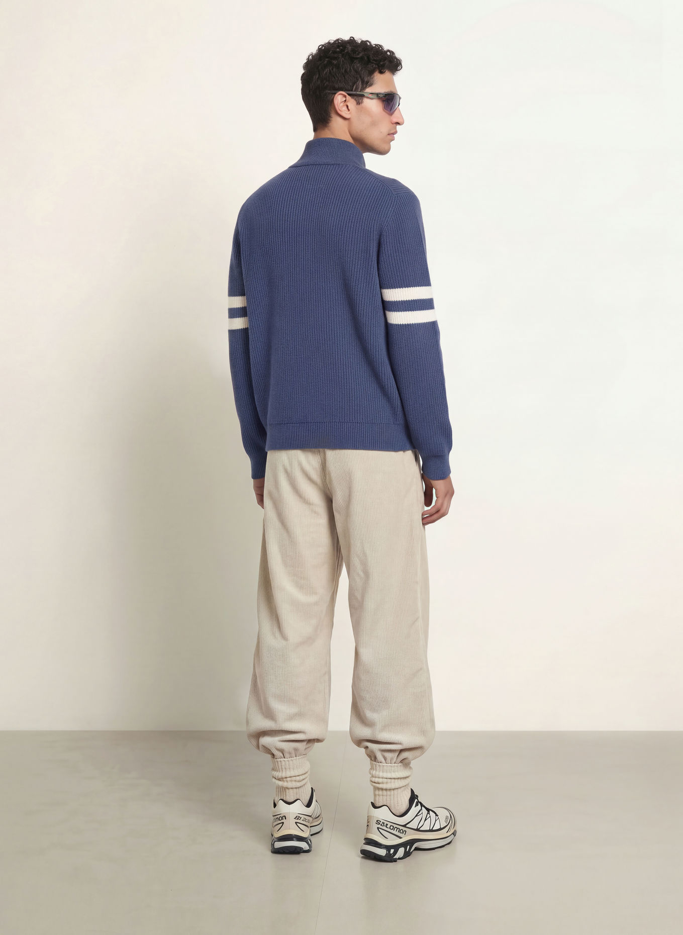 CANADA GOOSE MCKINNEY Half-zip sweater made of merino wool: BLUE / CREAM