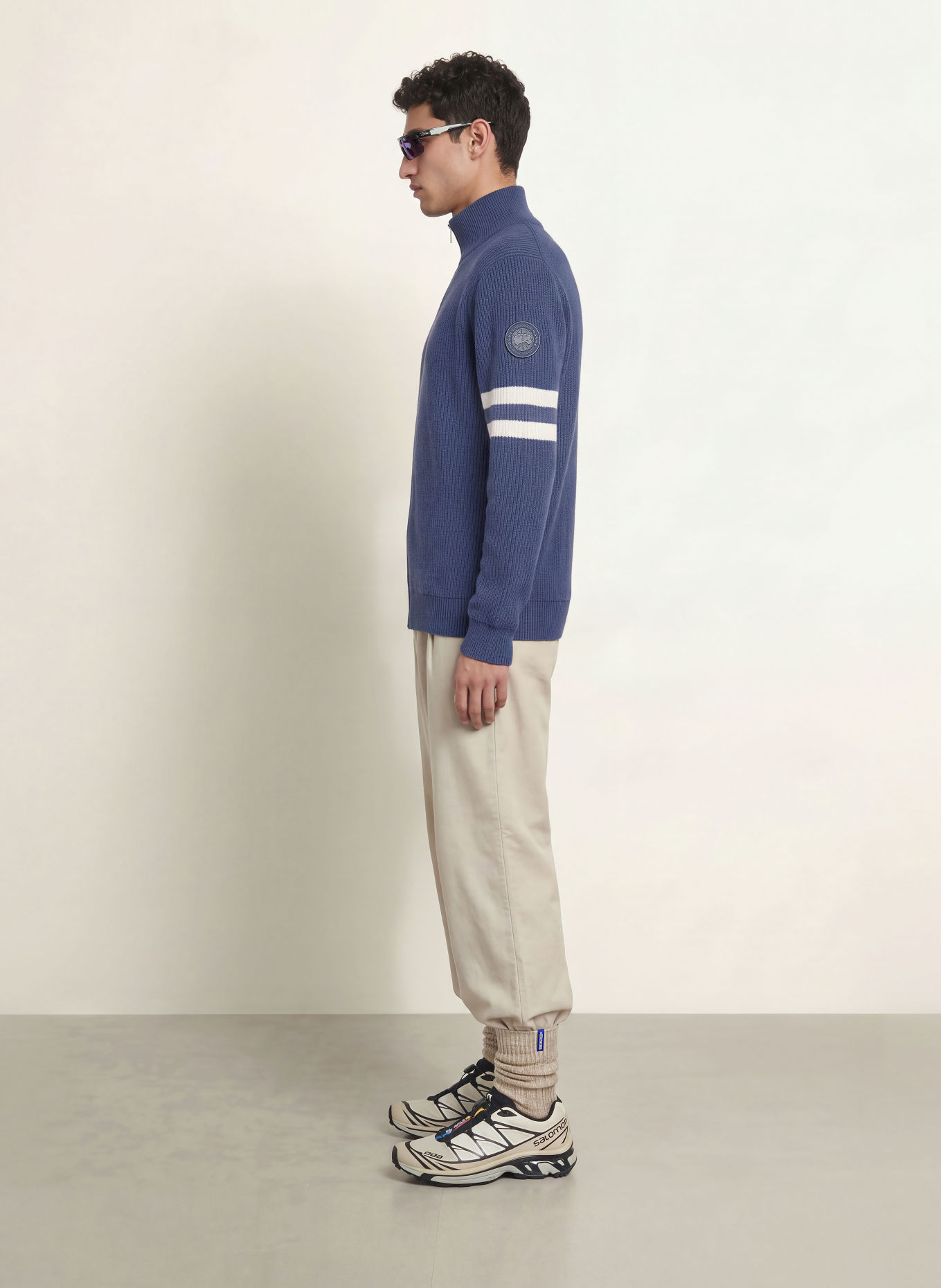 CANADA GOOSE MCKINNEY Half-zip sweater made of merino wool: BLUE / CREAM