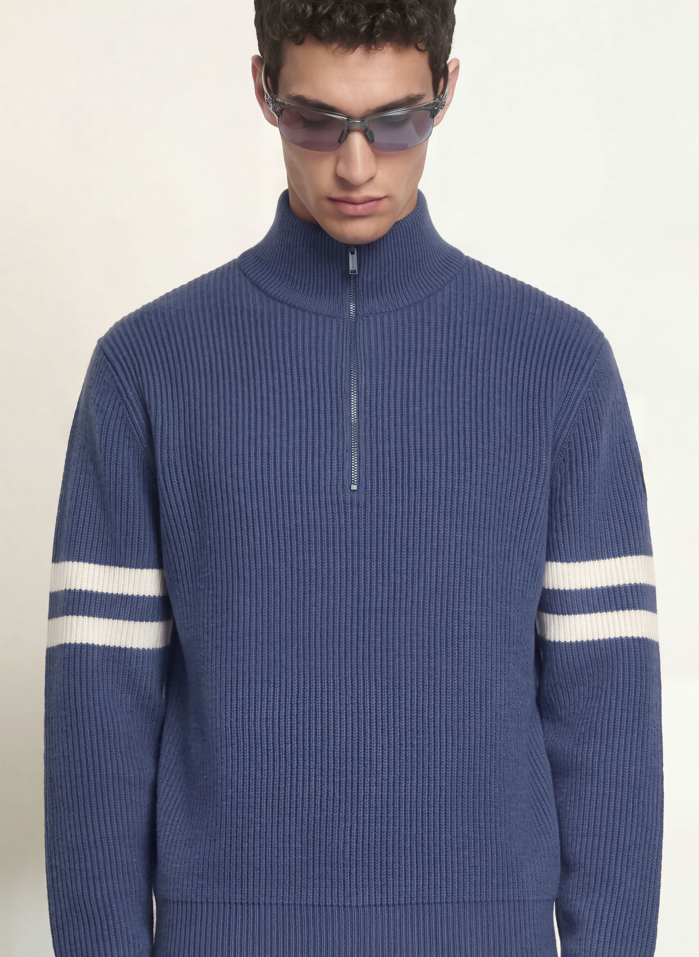 CANADA GOOSE MCKINNEY Half-zip sweater made of merino wool: BLUE / CREAM