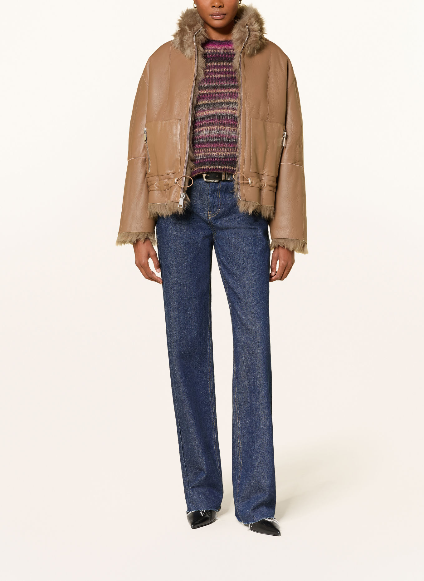 MRS & HUGS Reversible leather jacket: CAMEL