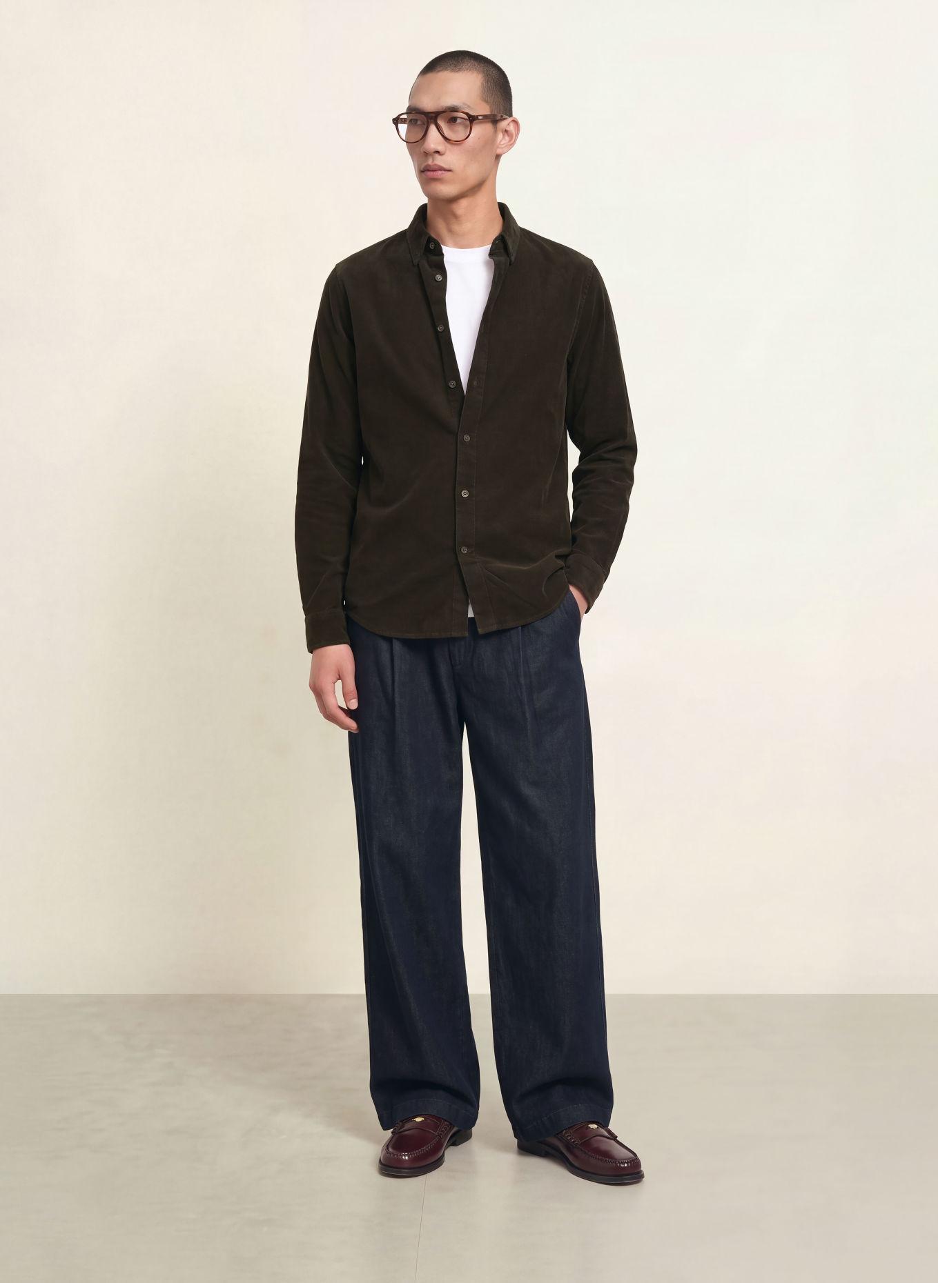 NN.07 Kordová košile ASHER Regular Fit: KHAKI