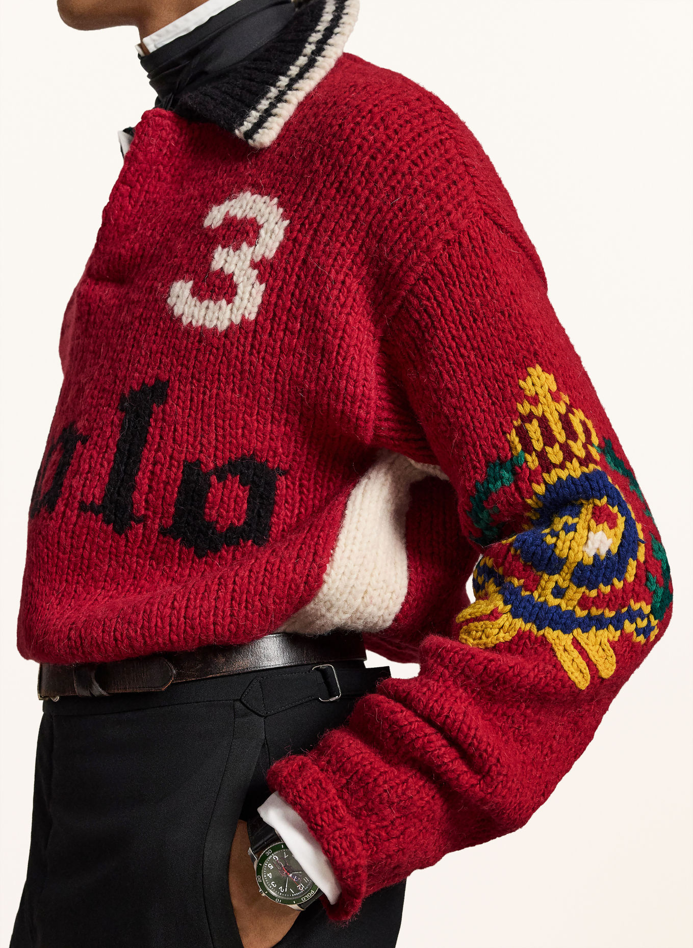 POLO RALPH LAUREN Pullover: DUNKELROT / WEISS / SCHWARZ