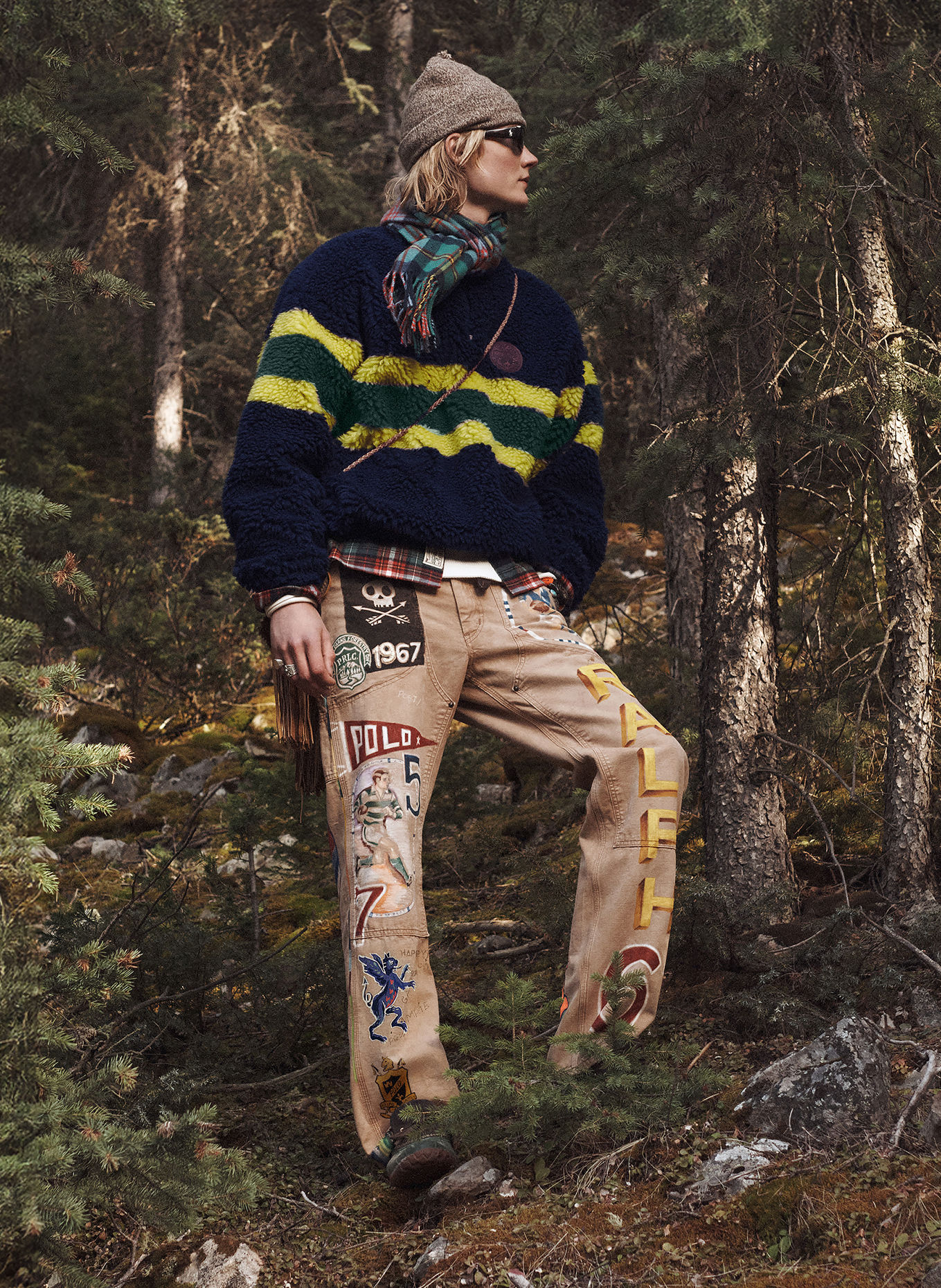 POLO RALPH LAUREN Teddy Fur Half-zip Sweater: DARK BLUE / YELLOW / GREEN