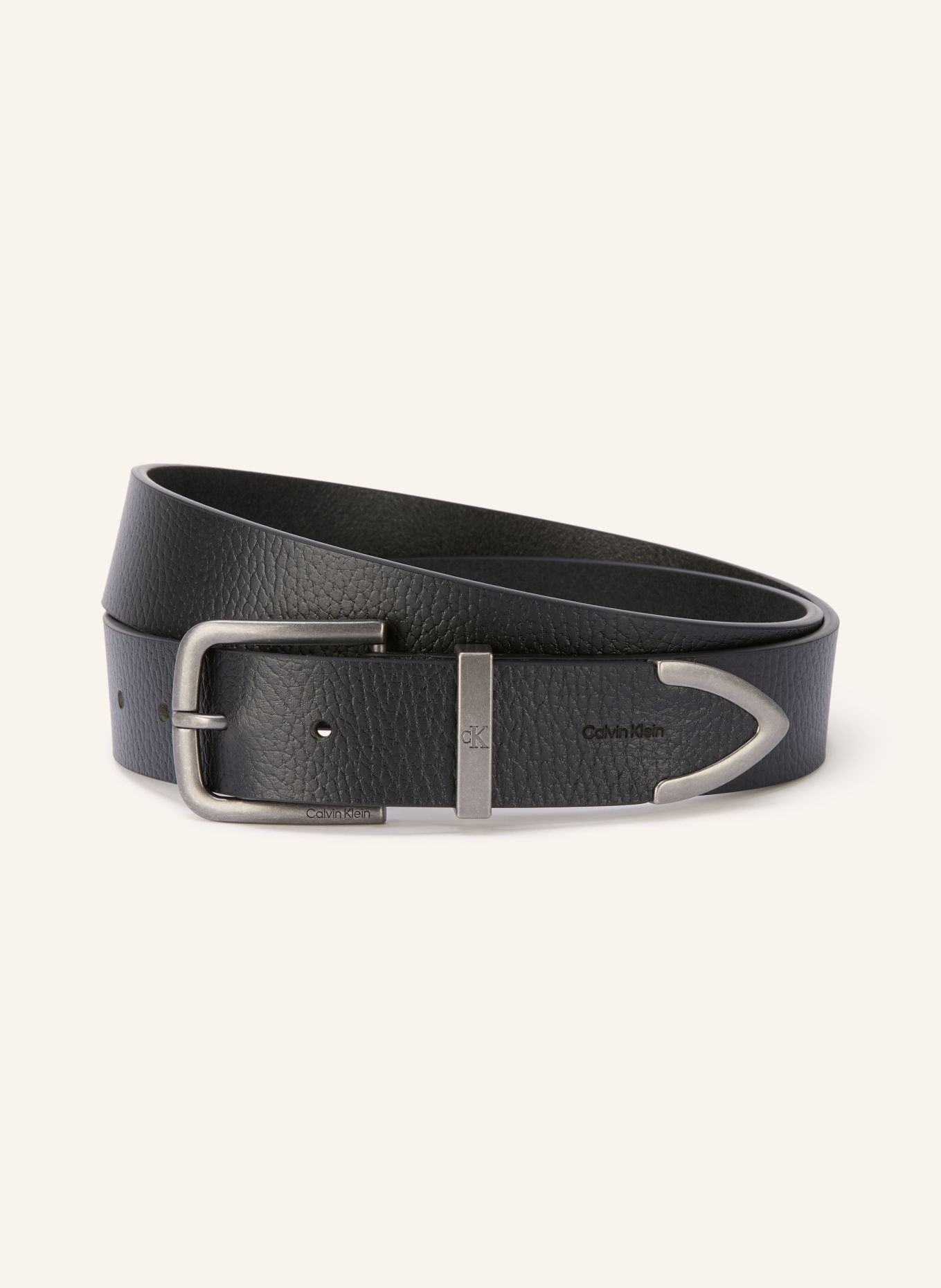 Calvin Klein Pasek skórzany: CZARNY / SREBRNY