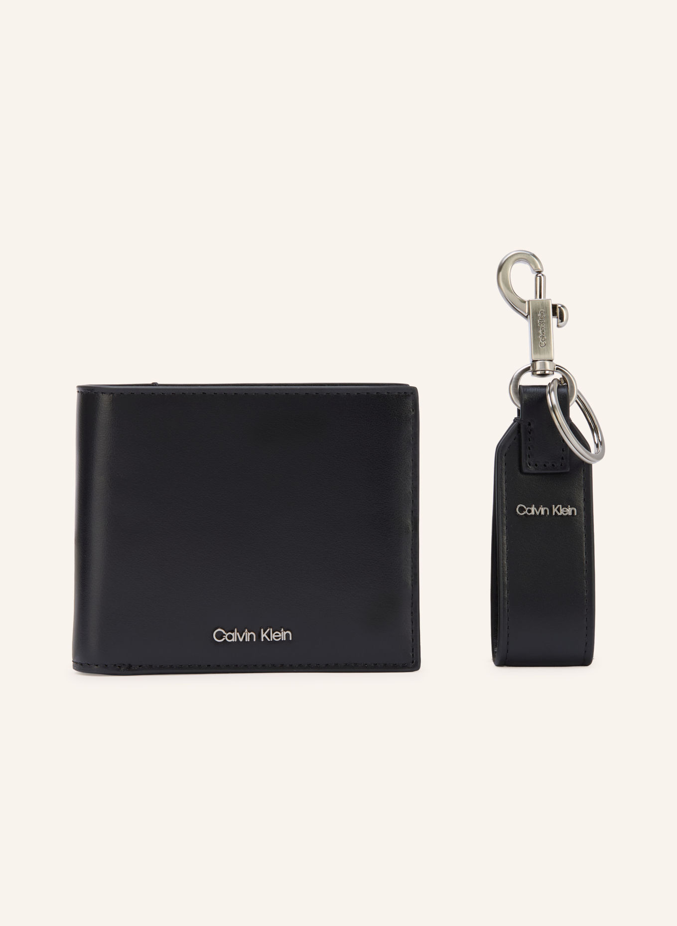 Calvin Klein Set: Geldbörse und Schlüsselanhänger: SCHWARZ / PLATIN