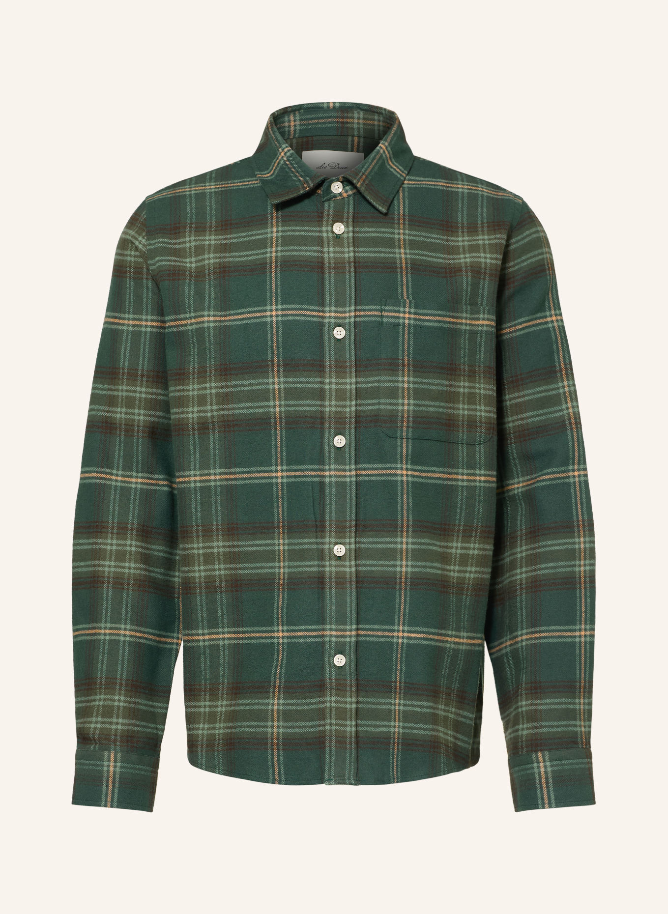LES DEUX Comfort Fit Flannel Shirt: DARK GREEN / DARK BROWN / BEIGE