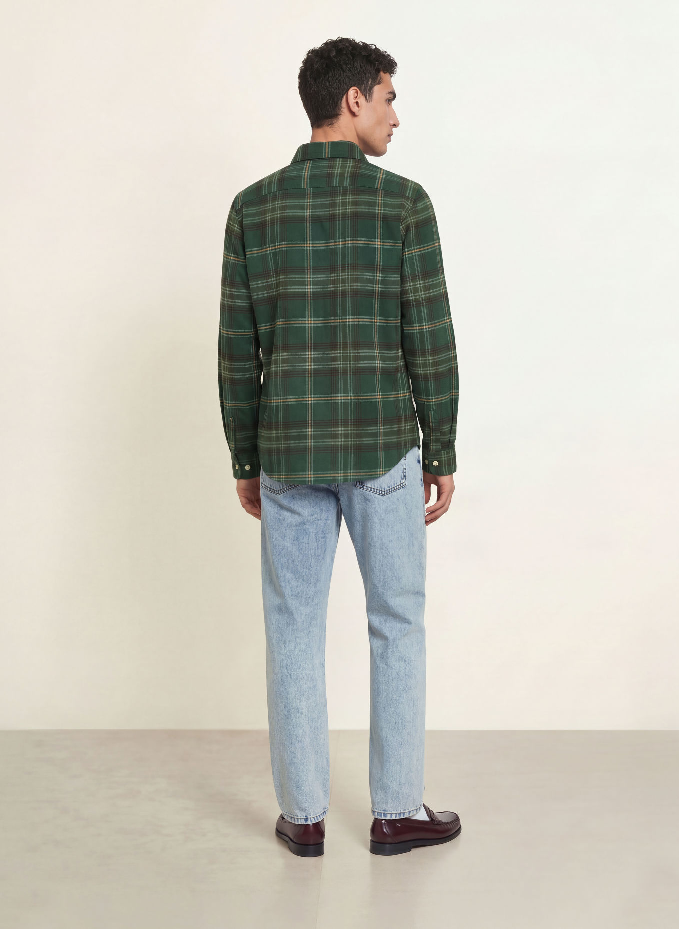 LES DEUX Comfort Fit Flannel Shirt: DARK GREEN / DARK BROWN / BEIGE