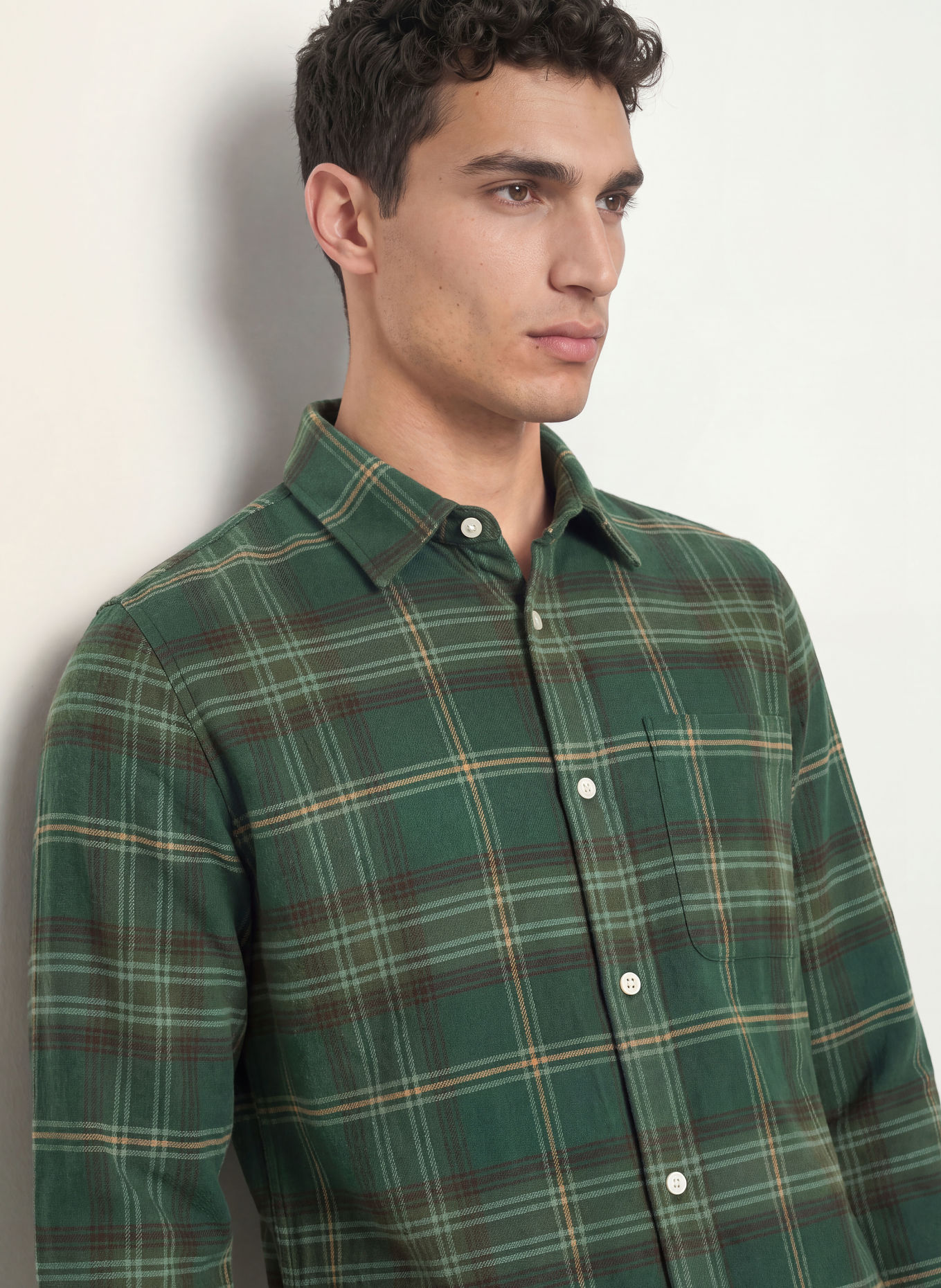 LES DEUX Comfort Fit Flannel Shirt: DARK GREEN / DARK BROWN / BEIGE