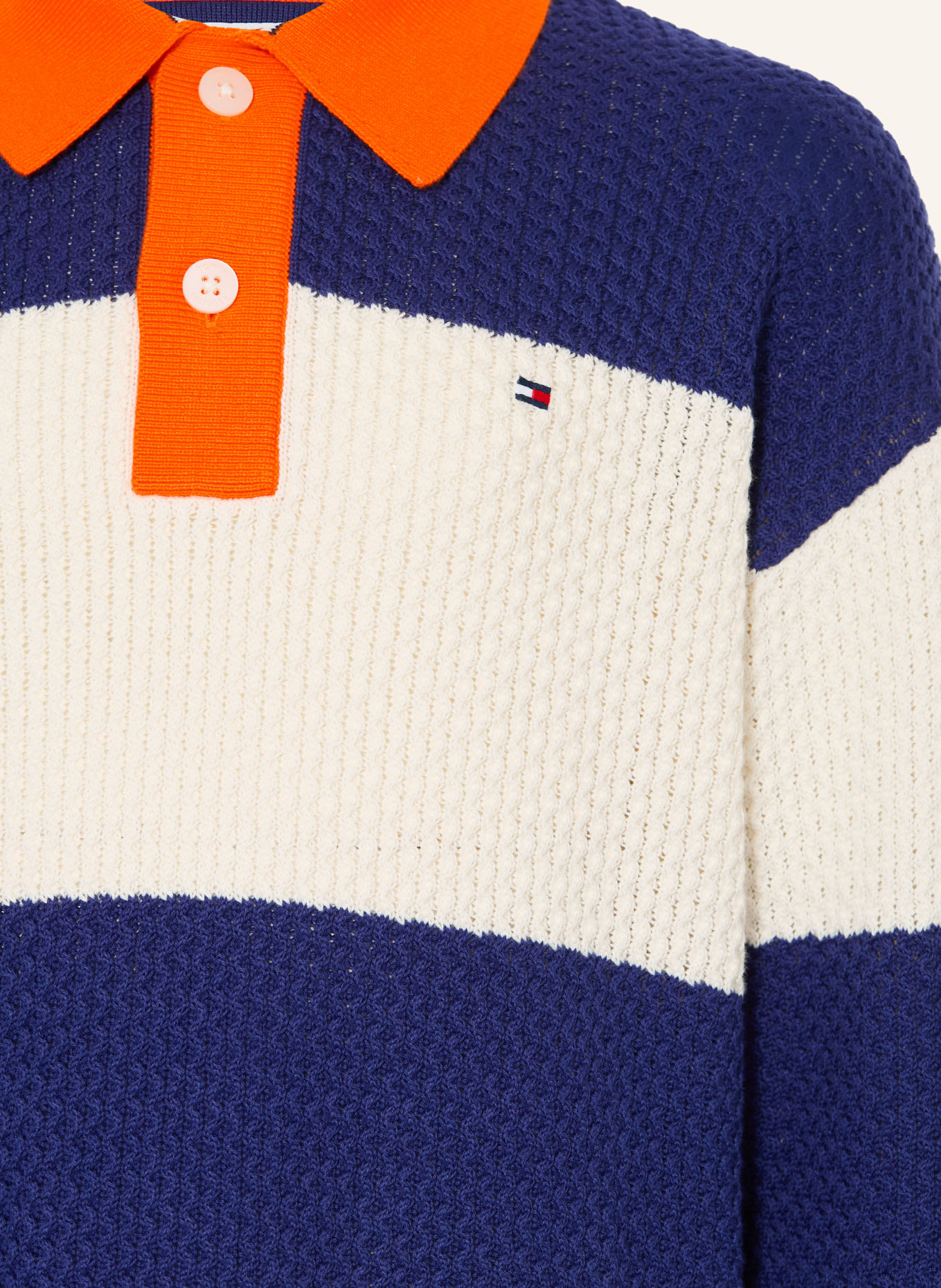 TOMMY HILFIGER Strick-Rugbyshirt: DUNKELBLAU / ORANGE / WEISS