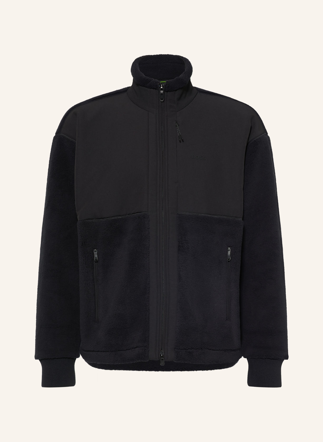 BOSS Fleecejacke SVEEDY im Materialmix: SCHWARZ