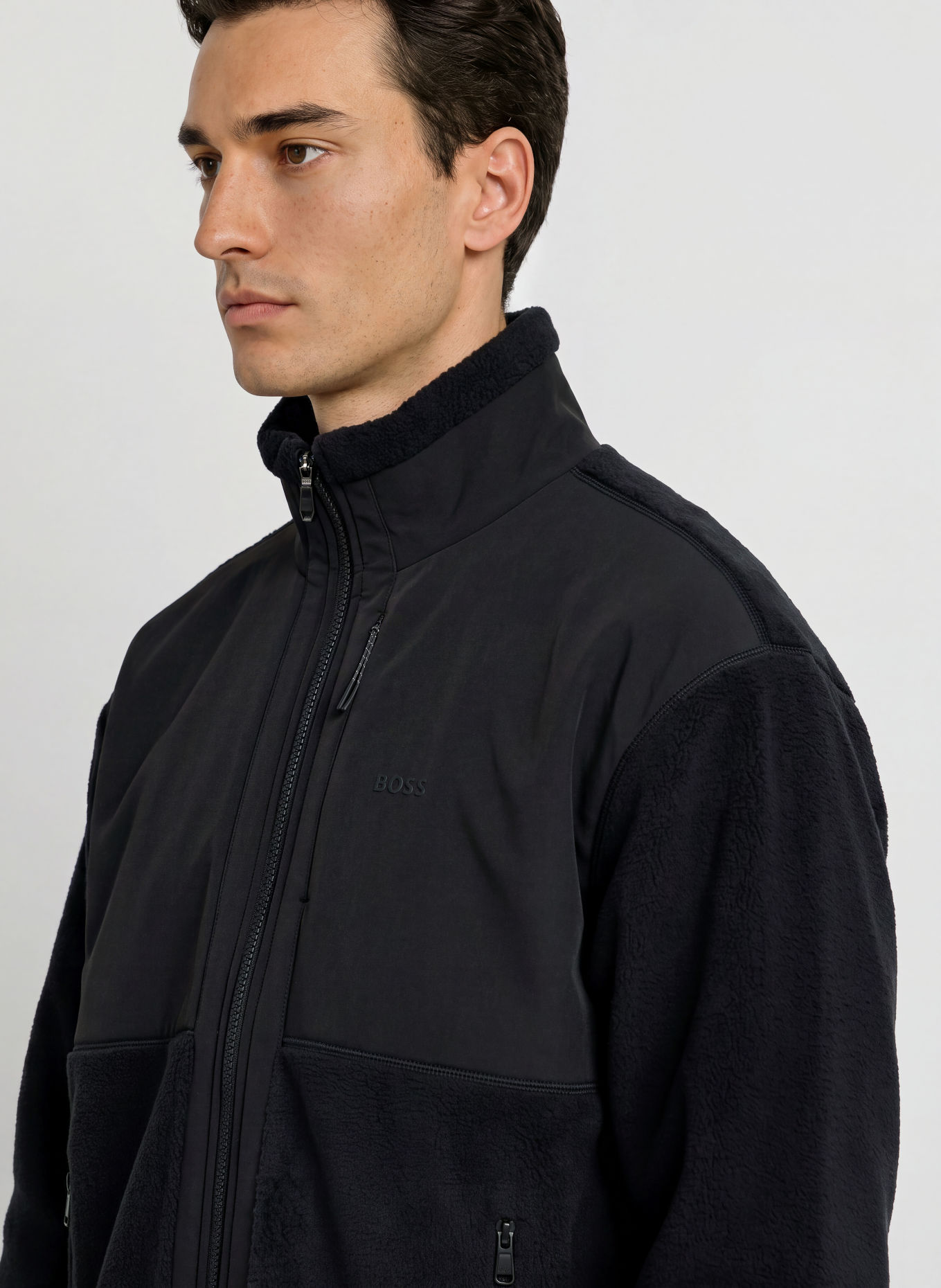BOSS Fleecejacke SVEEDY im Materialmix: SCHWARZ