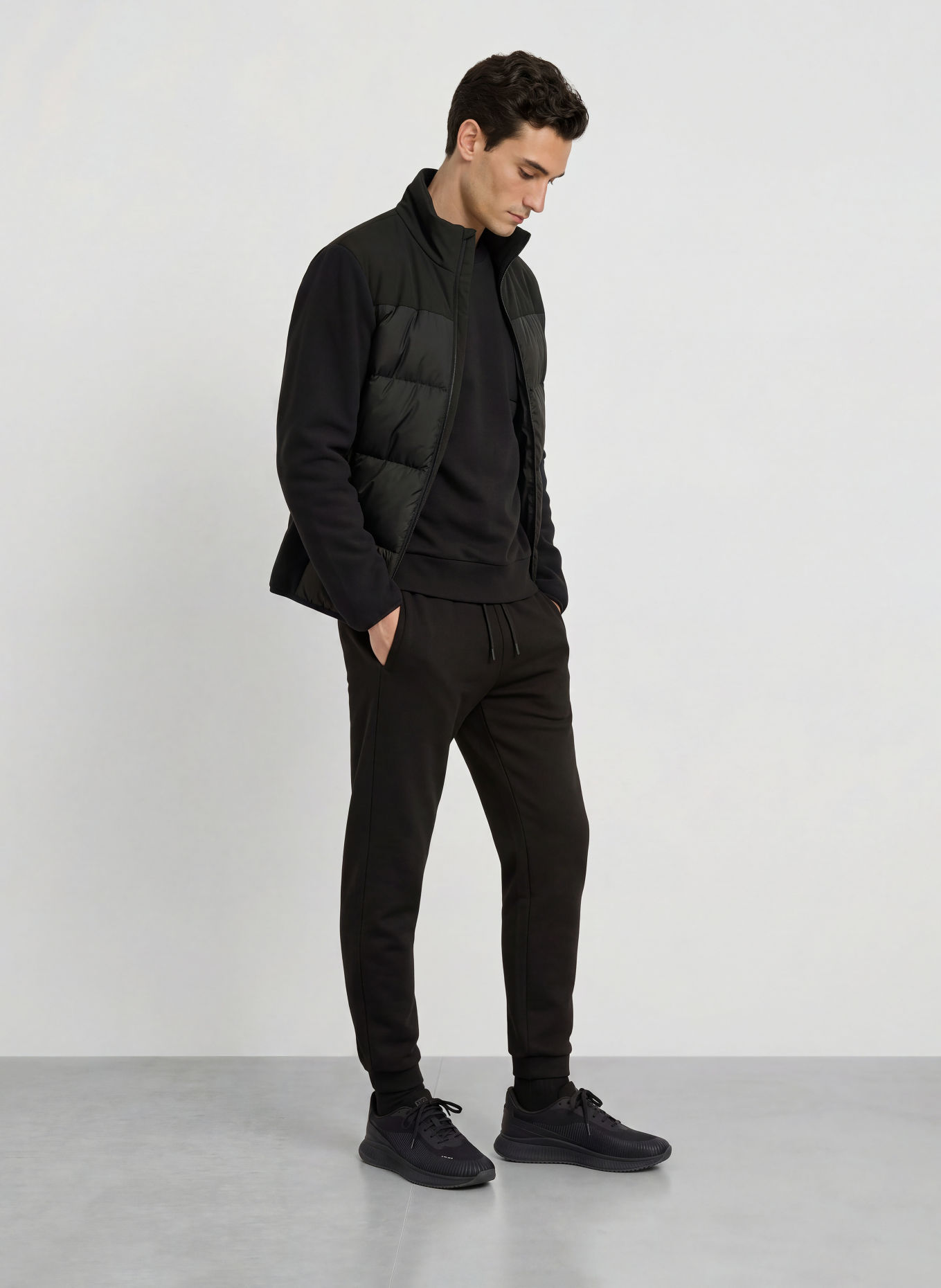 BOSS BLOCK Down jacket in a mix of materials: BLACK