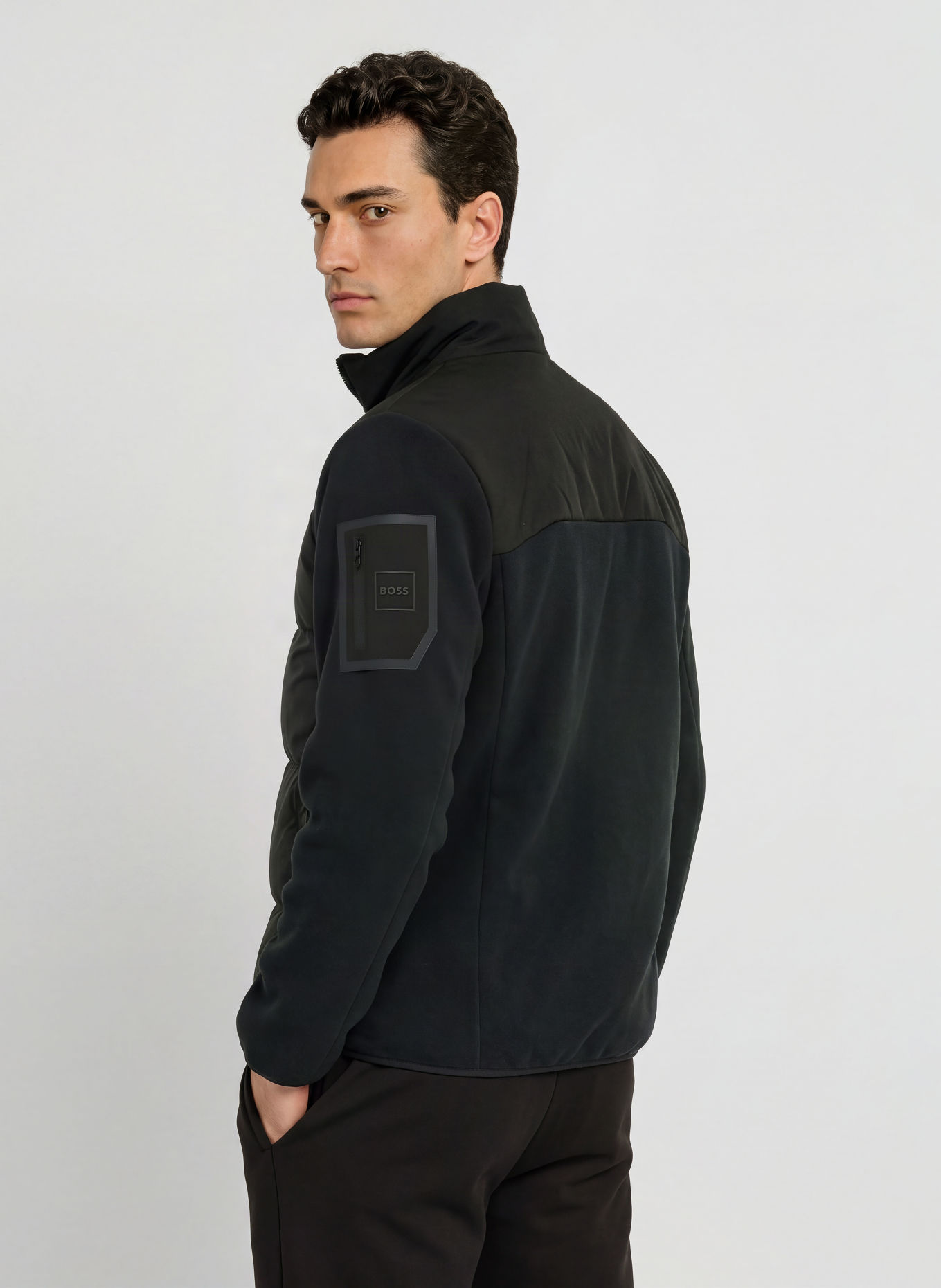 BOSS BLOCK Down jacket in a mix of materials: BLACK