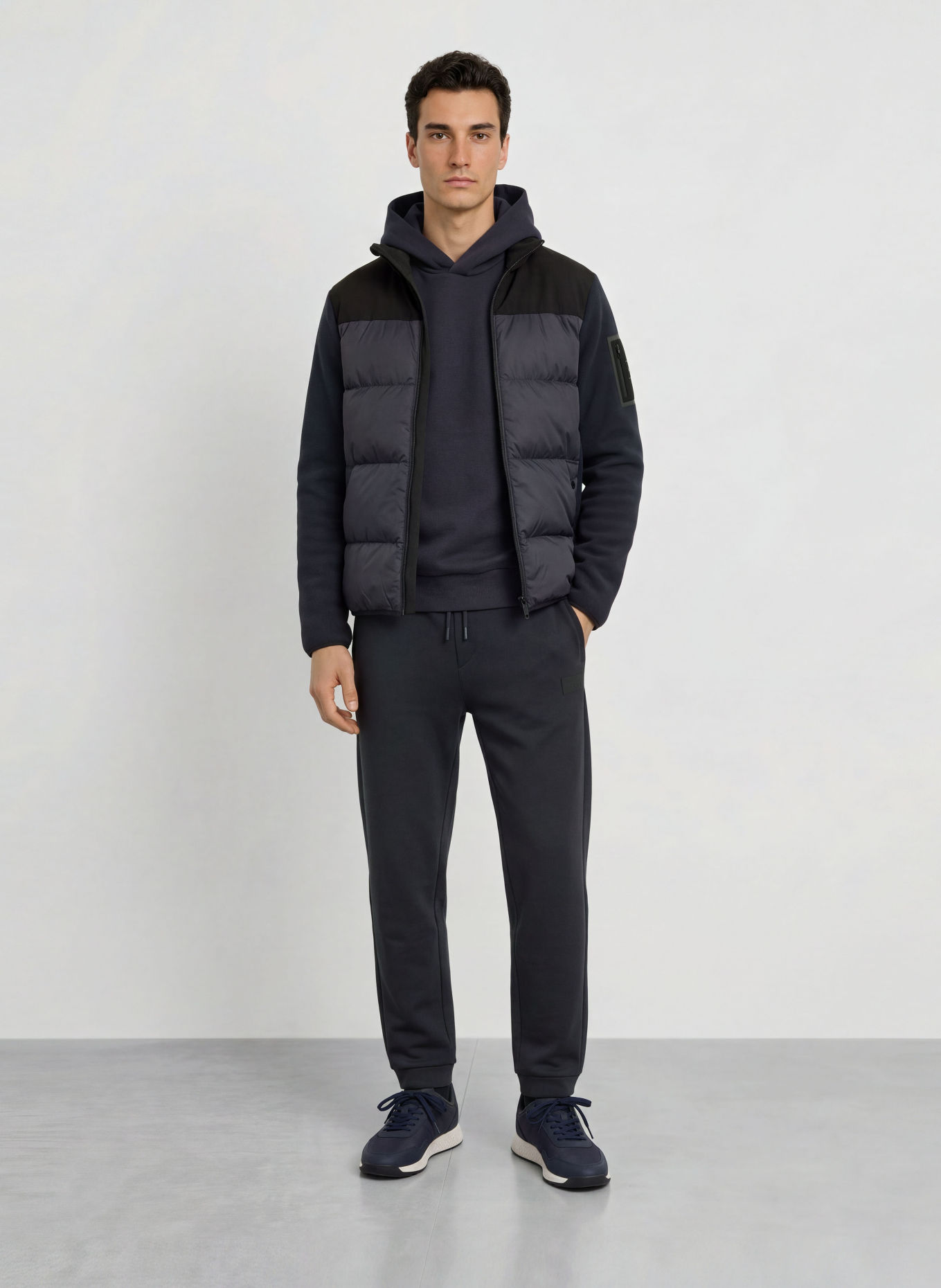 BOSS BLOCK Down jacket in a mix of materials: DARK BLUE / BLACK