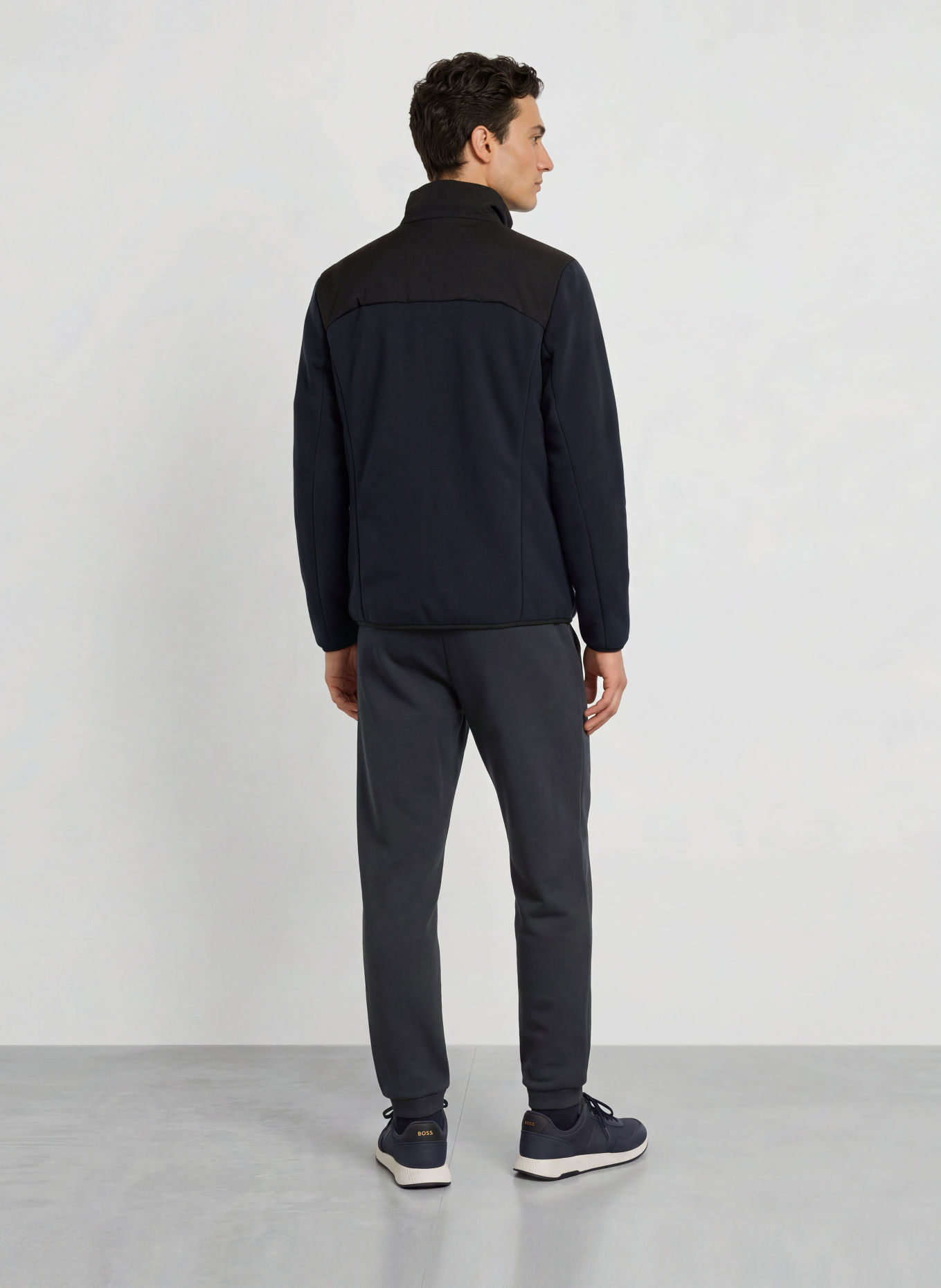 BOSS BLOCK Down jacket in a mix of materials: DARK BLUE / BLACK