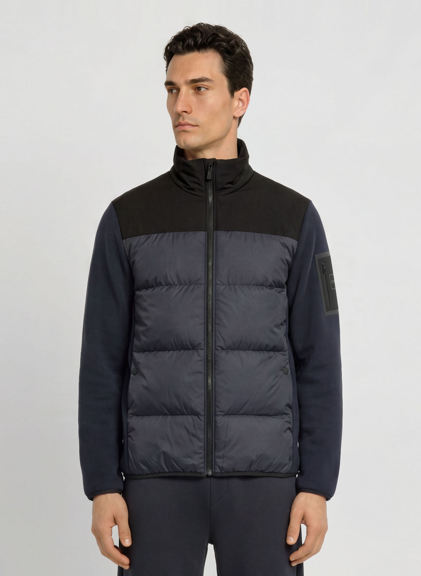 BOSS BLOCK Down jacket in a mix of materials: DARK BLUE / BLACK
