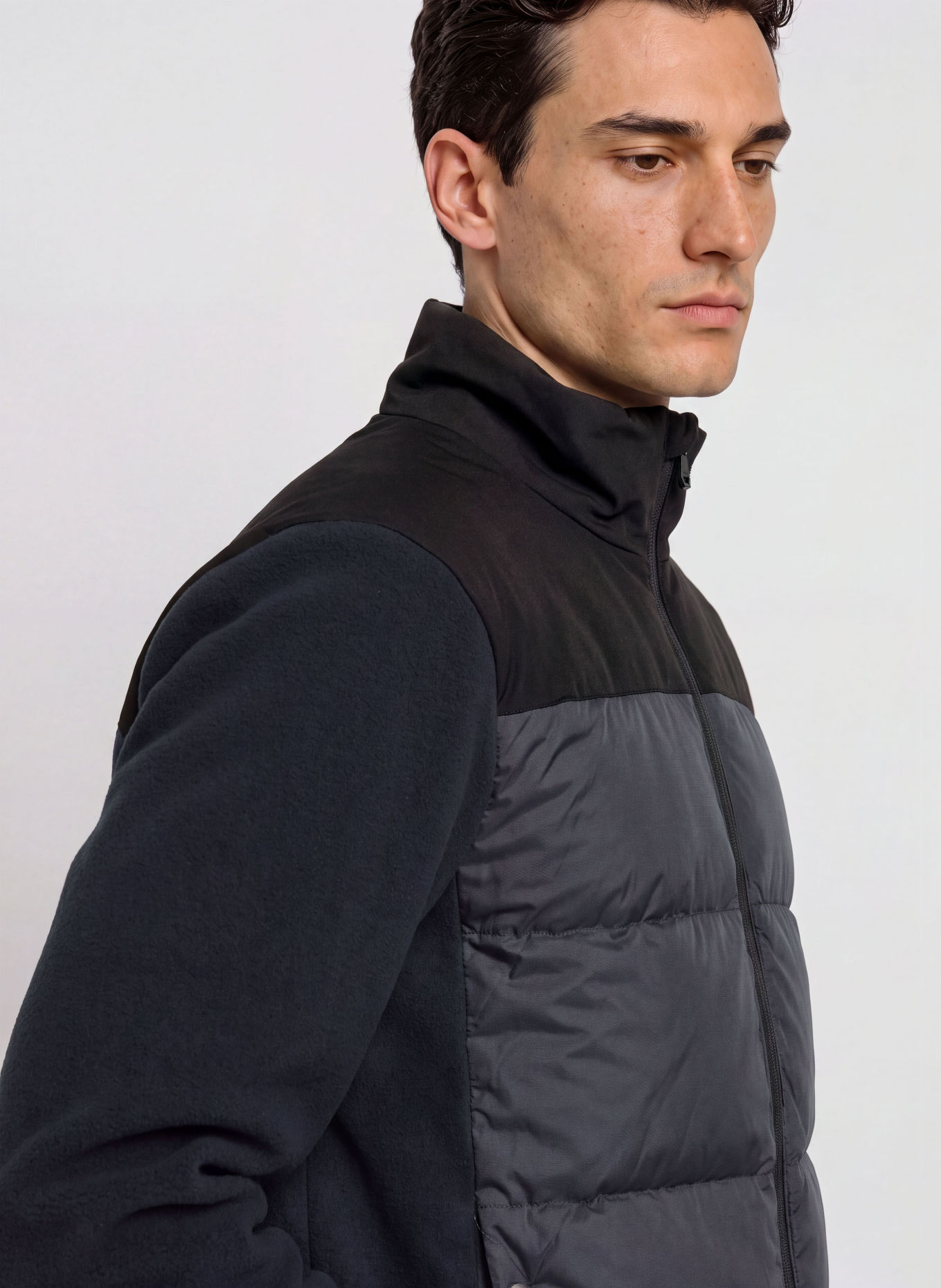 BOSS BLOCK Down jacket in a mix of materials: DARK BLUE / BLACK