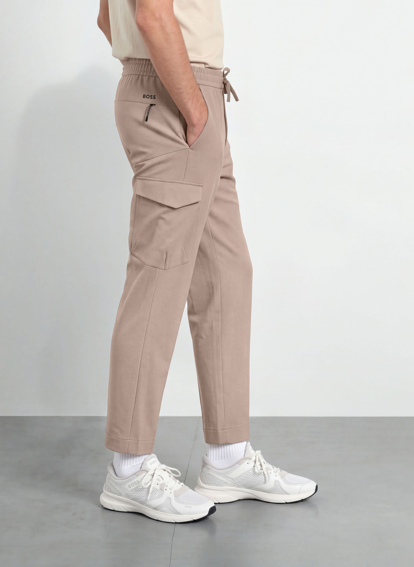 BOSS URBANEX TRANSIT Tapered Fit Flannel Cargo trousers: TAUPE