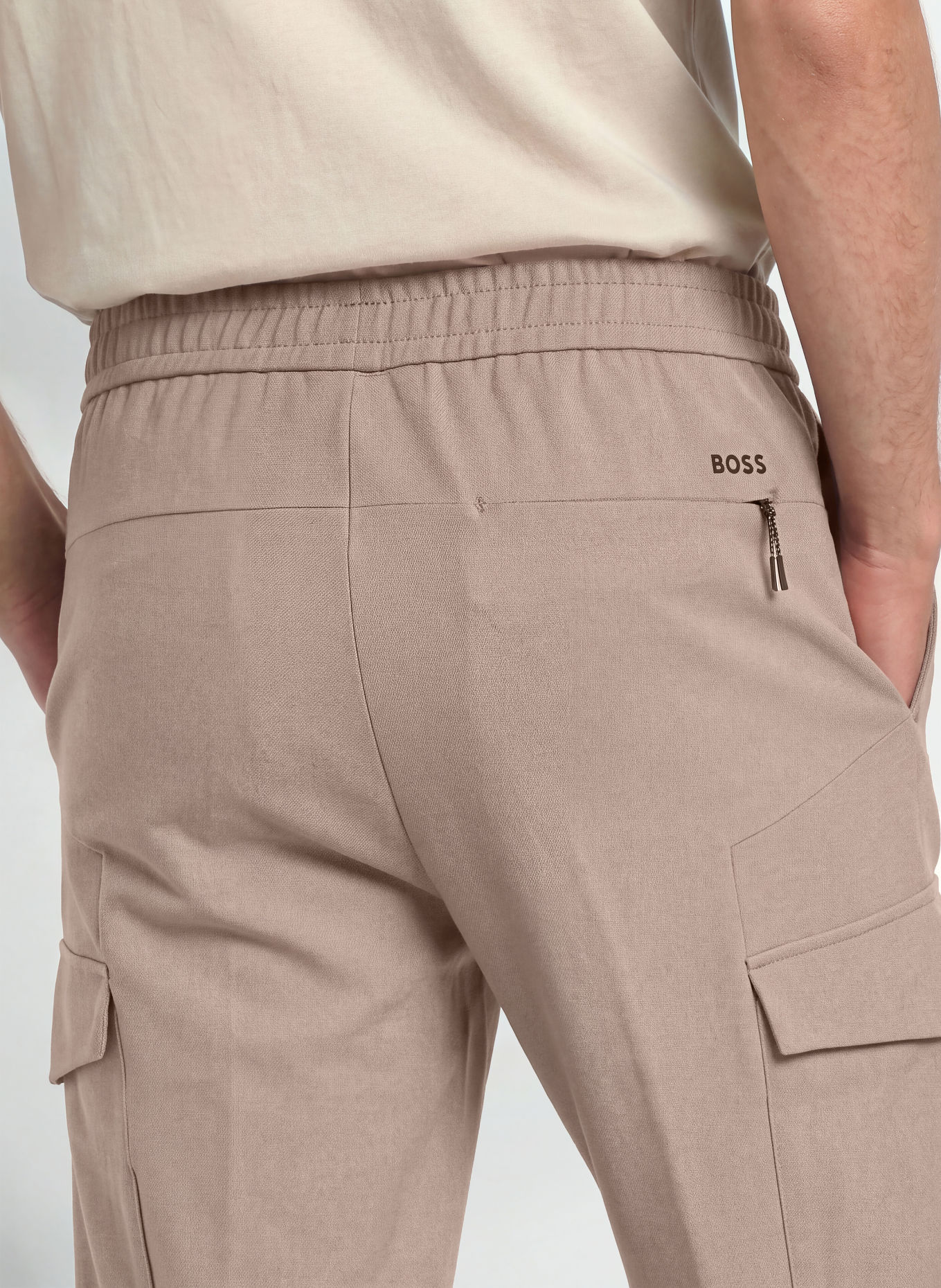 BOSS URBANEX TRANSIT Tapered Fit Flannel Cargo trousers: TAUPE