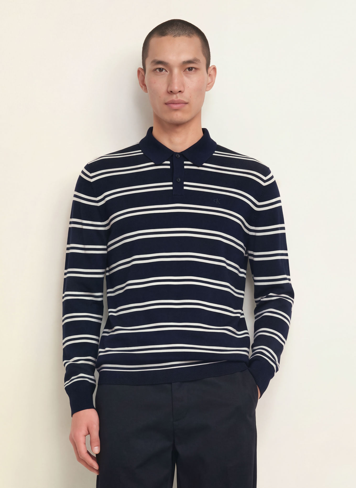 Calvin Klein Merinowool Knit polo shirt: DARK BLUE / WHITE