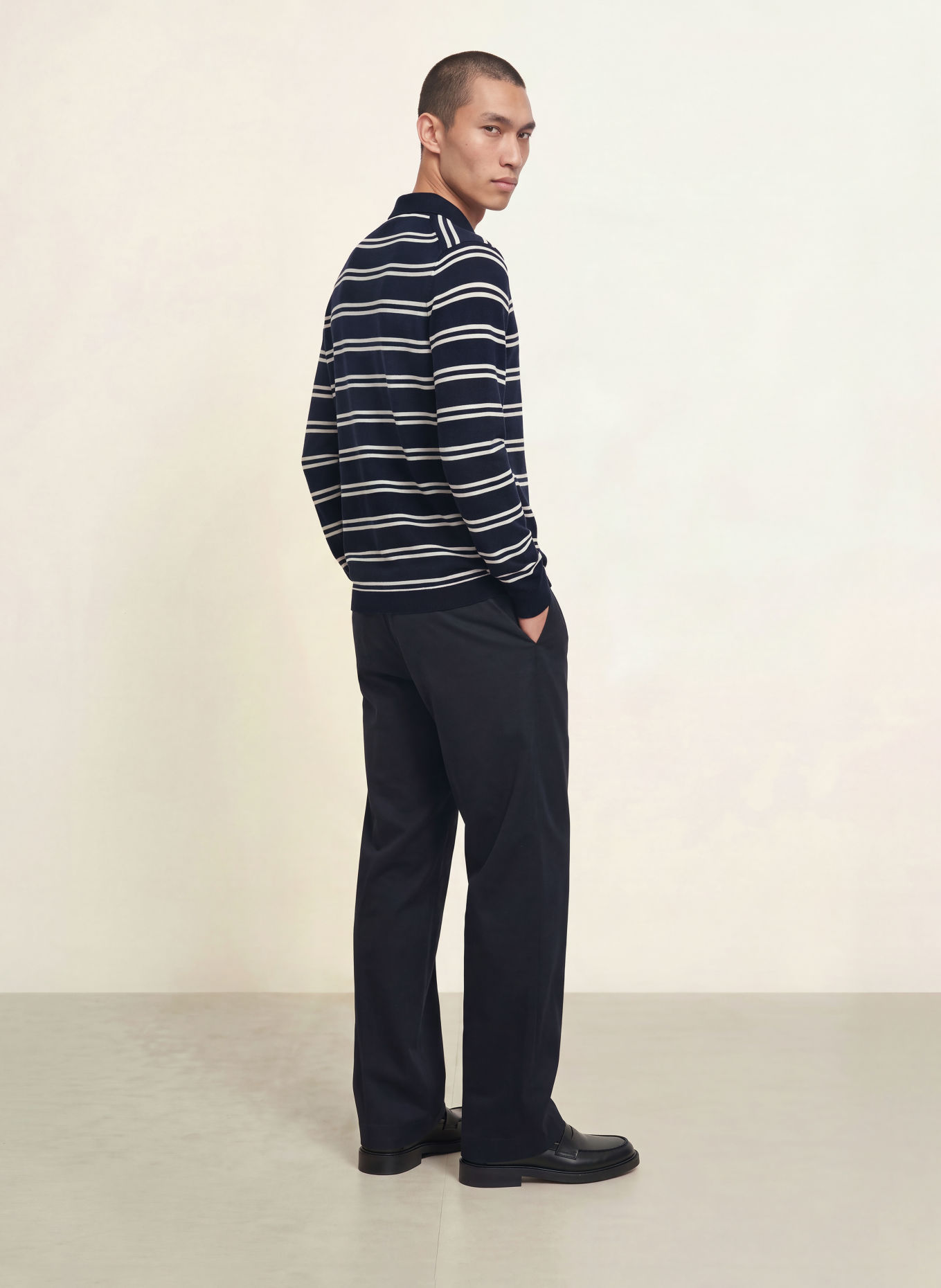Calvin Klein Merinowool Knit polo shirt: DARK BLUE / WHITE