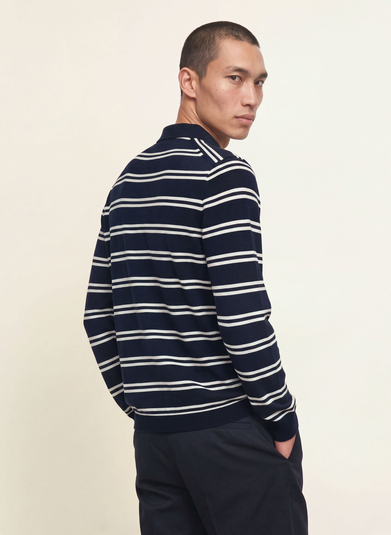 Calvin Klein Merinowool Knit polo shirt: DARK BLUE / WHITE