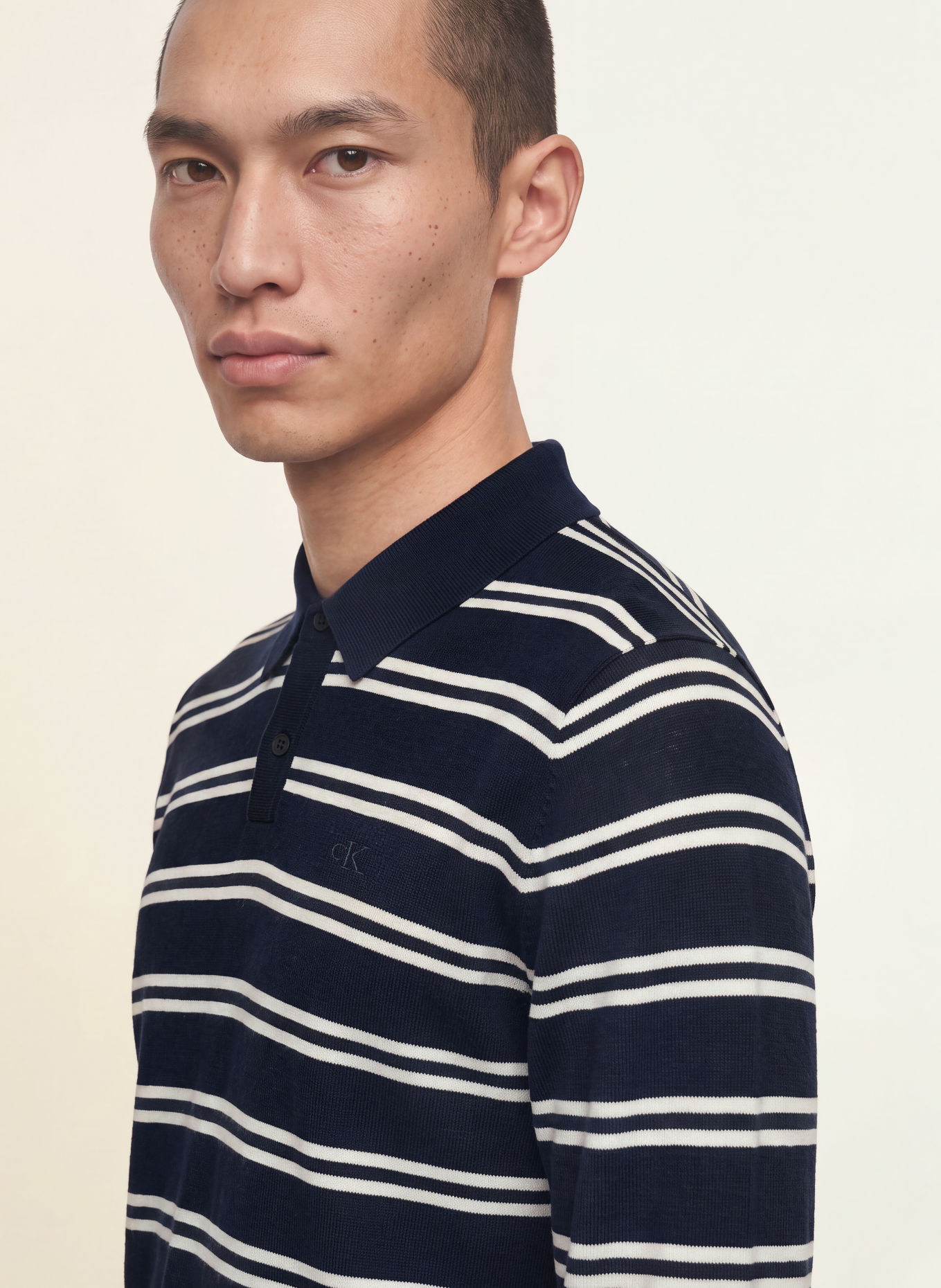 Calvin Klein Merinowool Knit polo shirt: DARK BLUE / WHITE