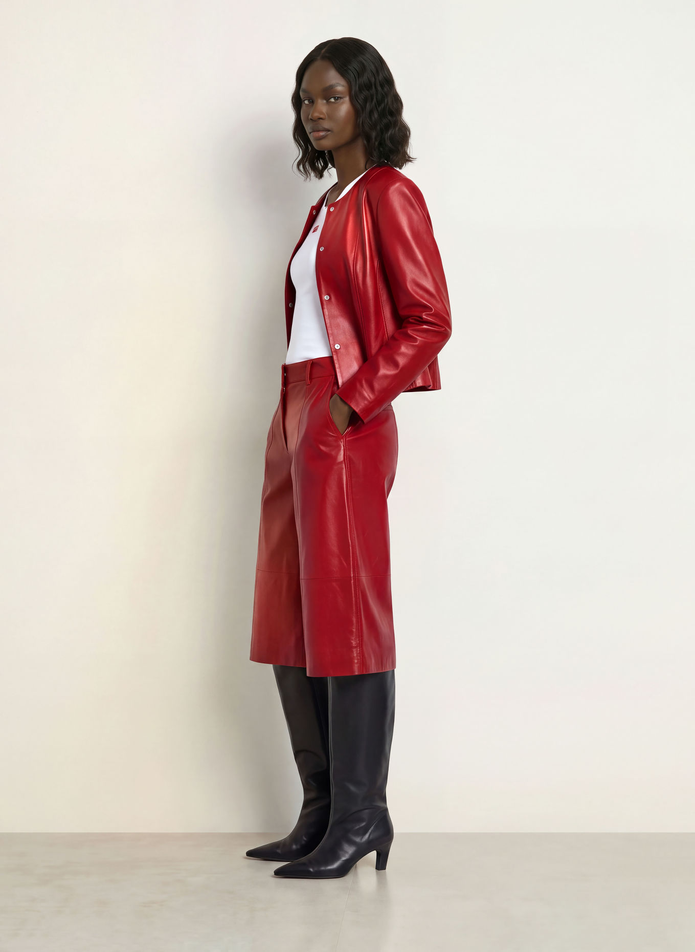 RIANI Leder-Bermudas: ROT