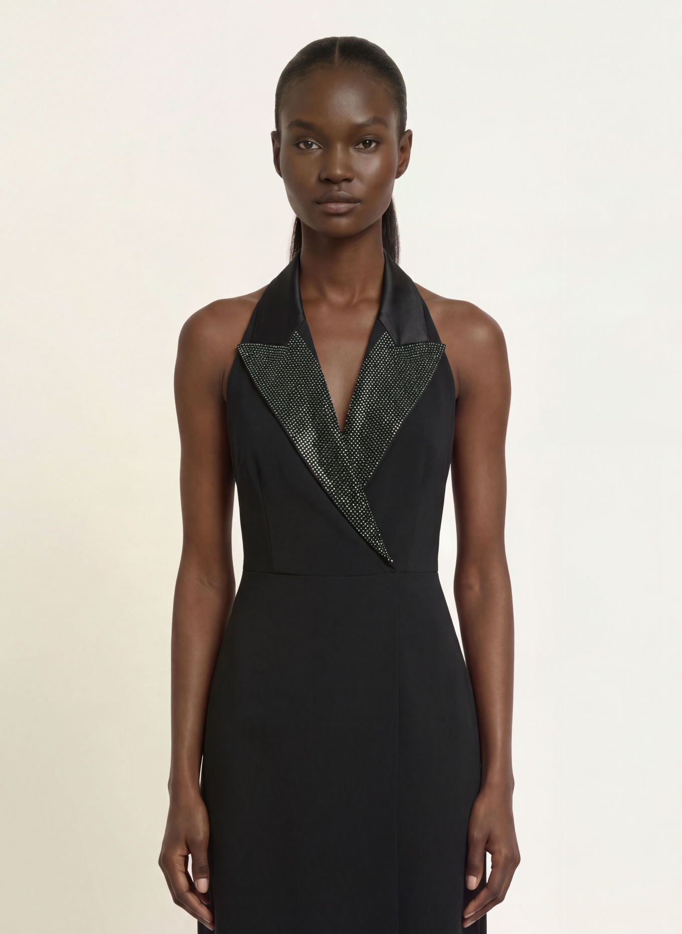RIANI Wrap-style jumpsuit with rhinestones: BLACK