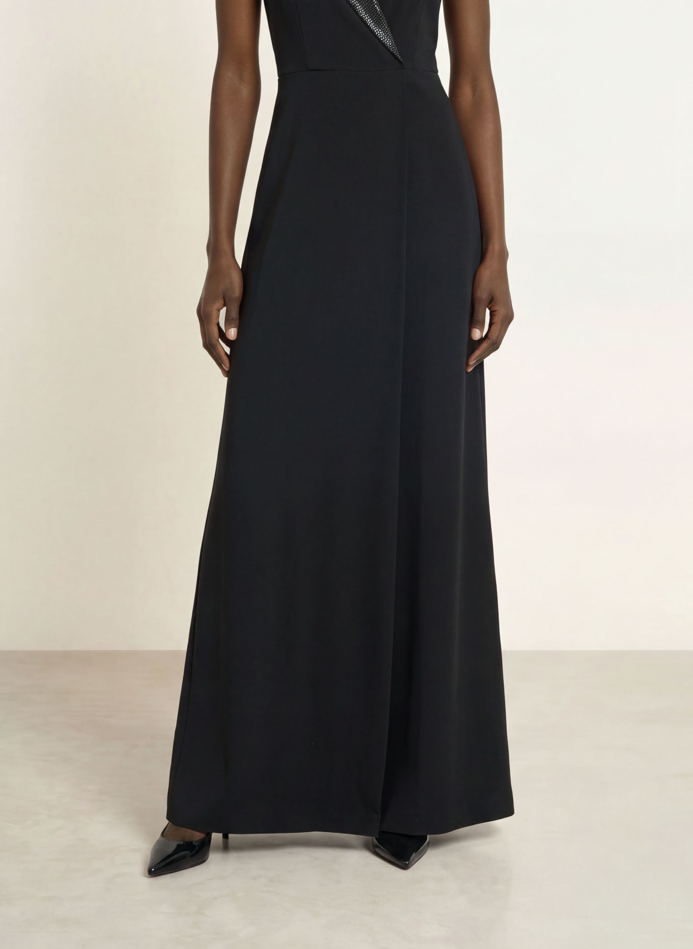 RIANI Wrap-style jumpsuit with rhinestones: BLACK