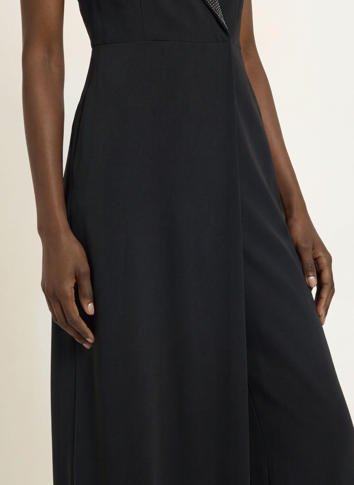 RIANI Wrap-style jumpsuit with rhinestones: BLACK