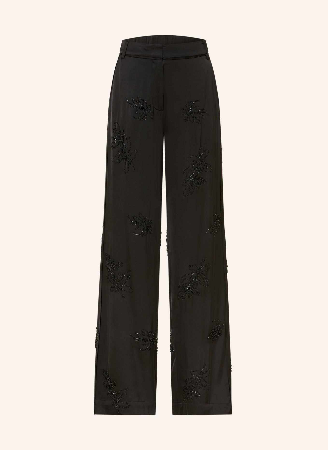 RIANI Marlenehose aus Satin mit Schmuckperlen: SCHWARZ