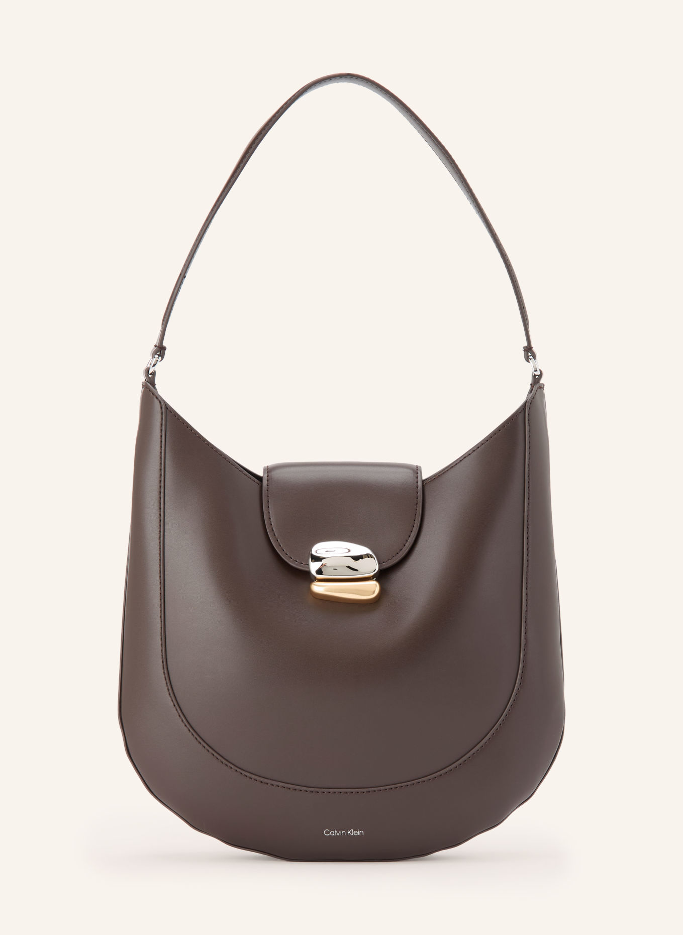 Calvin Klein Schultertasche MEDIUM: DUNKELBRAUN / SILBER / GOLD