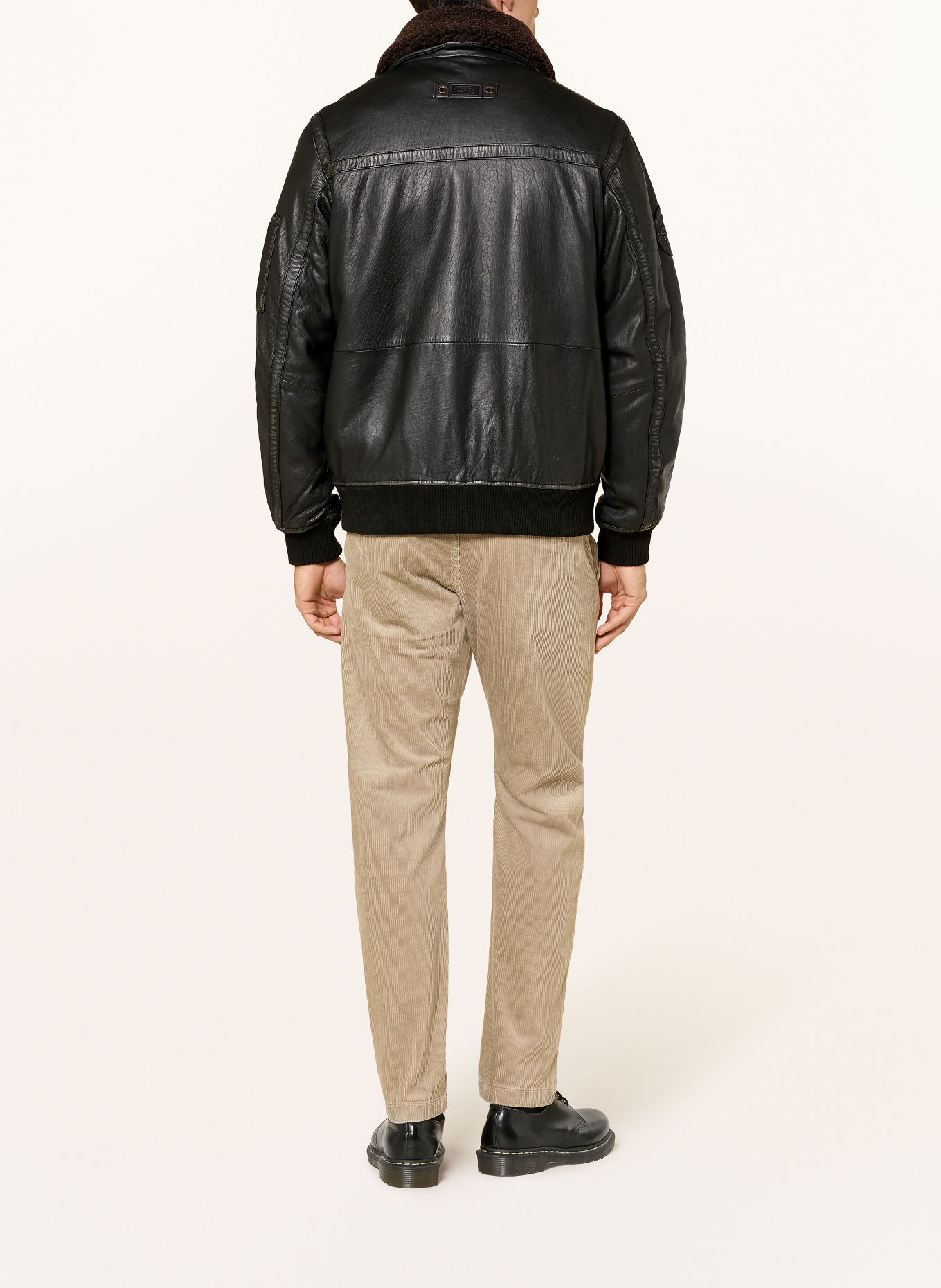 camel active Leather jacket with a detachable faux fur collar: BLACK / DARK BROWN